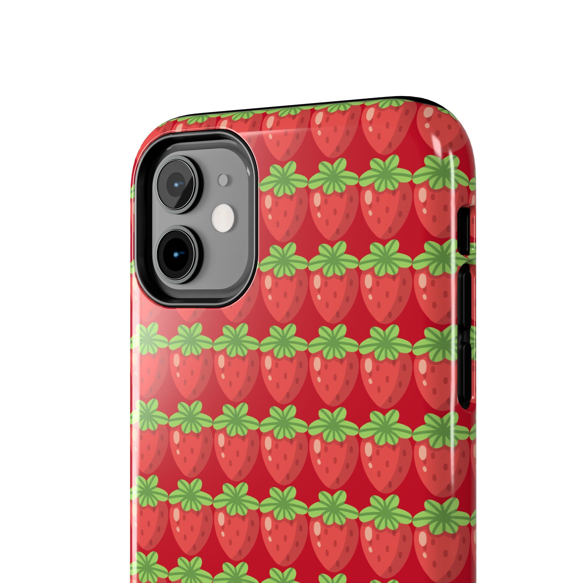 Strawberry Pattern Tough Phone Case — Cute Red Fruit Protective Cover