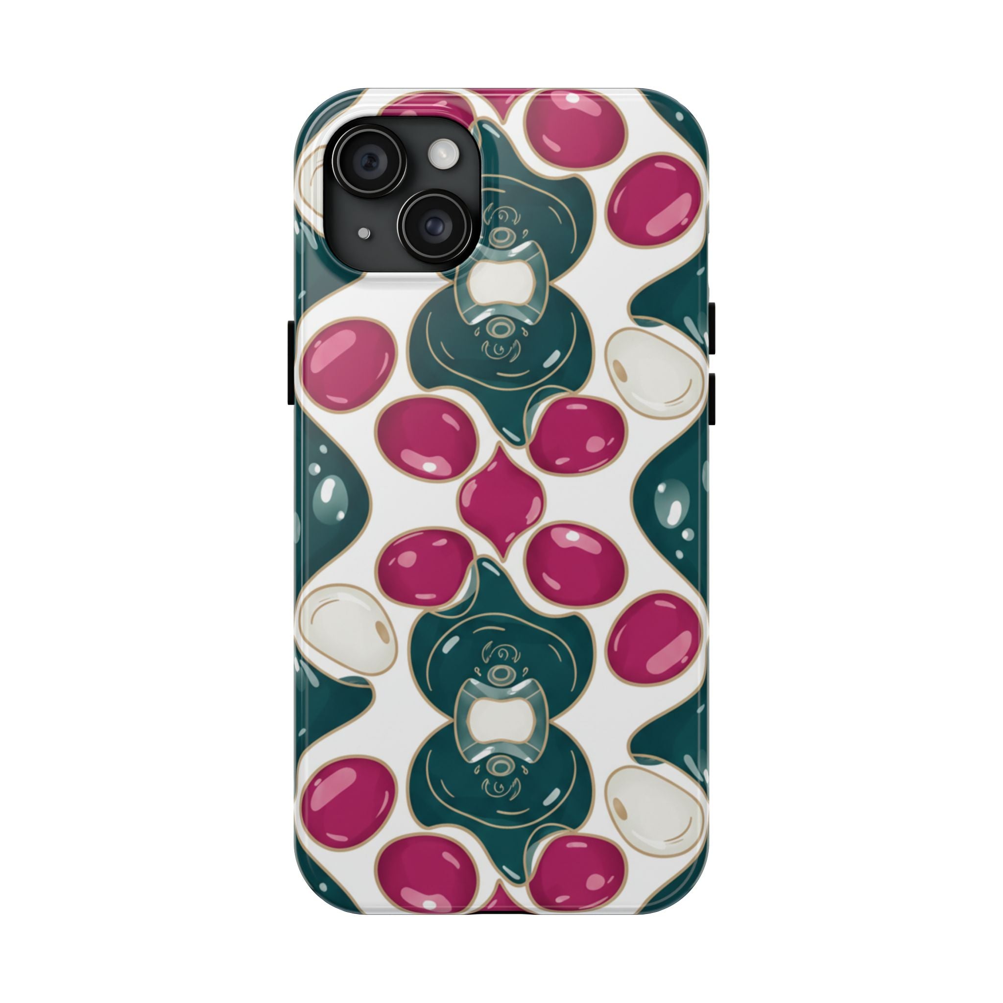 Floral Jewel Pattern Tough Phone Case — Teal & Fuchsia Protective Cover