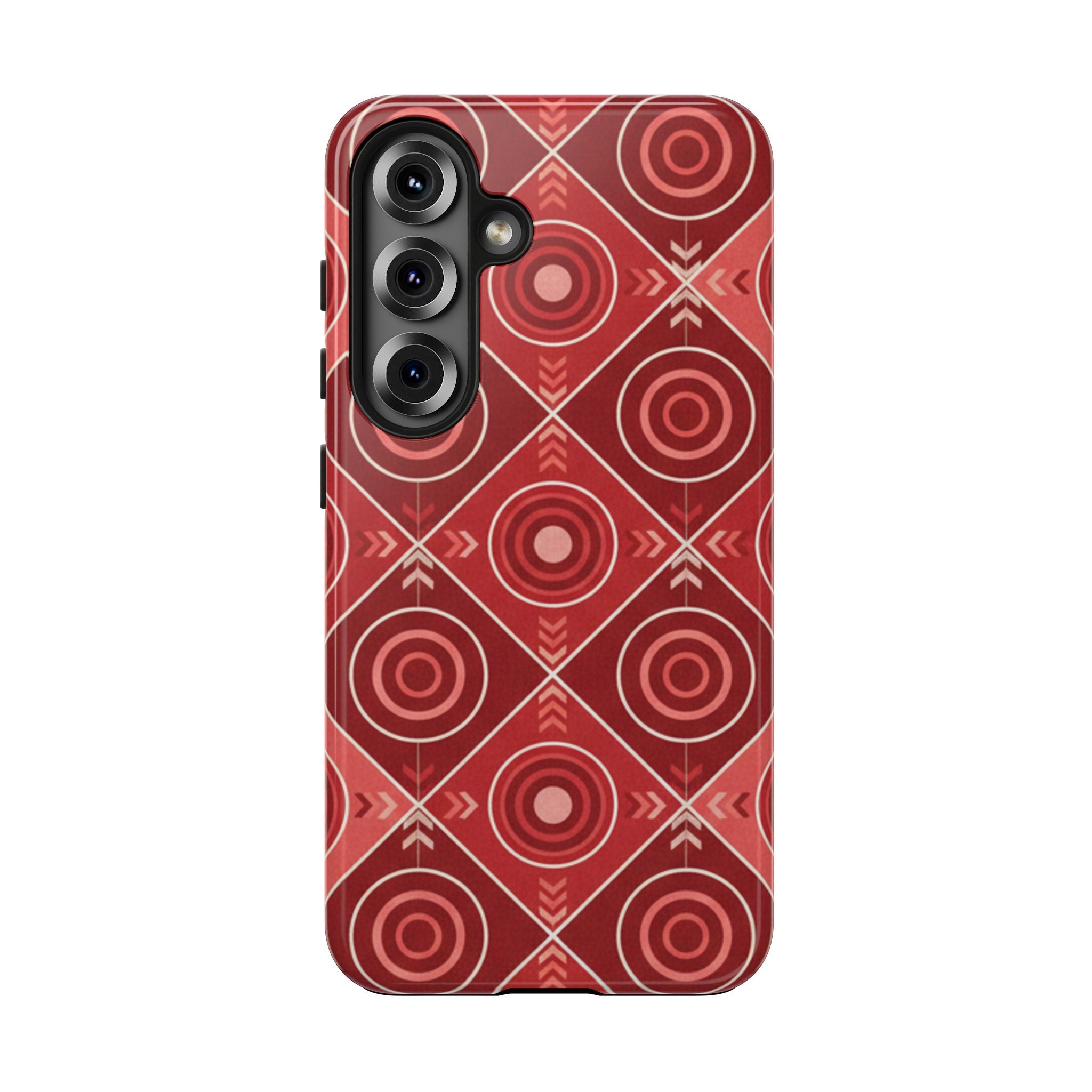 Red Geometric Target Pattern Tough Phone Case — Protective Abstract Retro Design