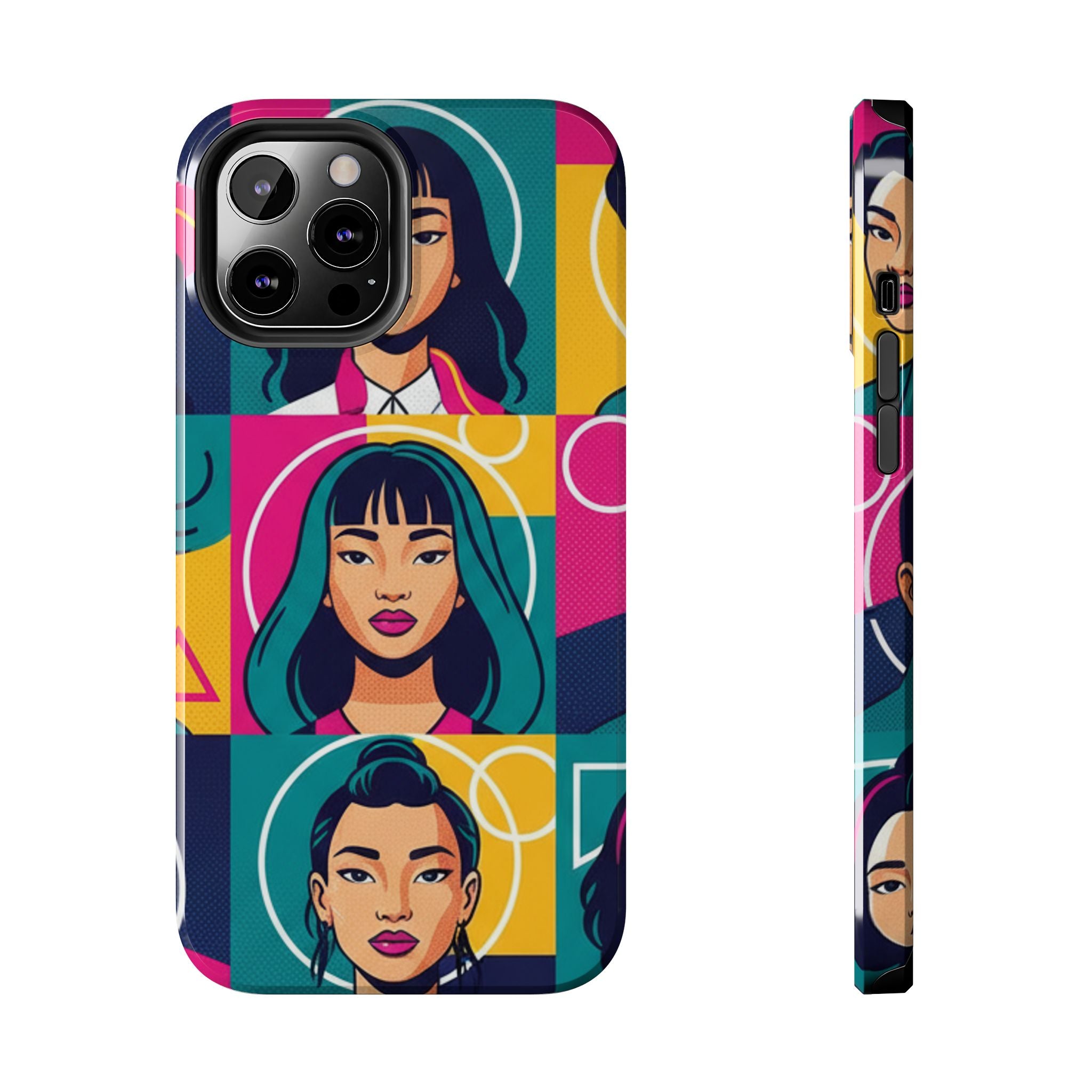 Bold Pop Art Faces Tough Phone Case — Colorful Retro Portrait Protective Cover