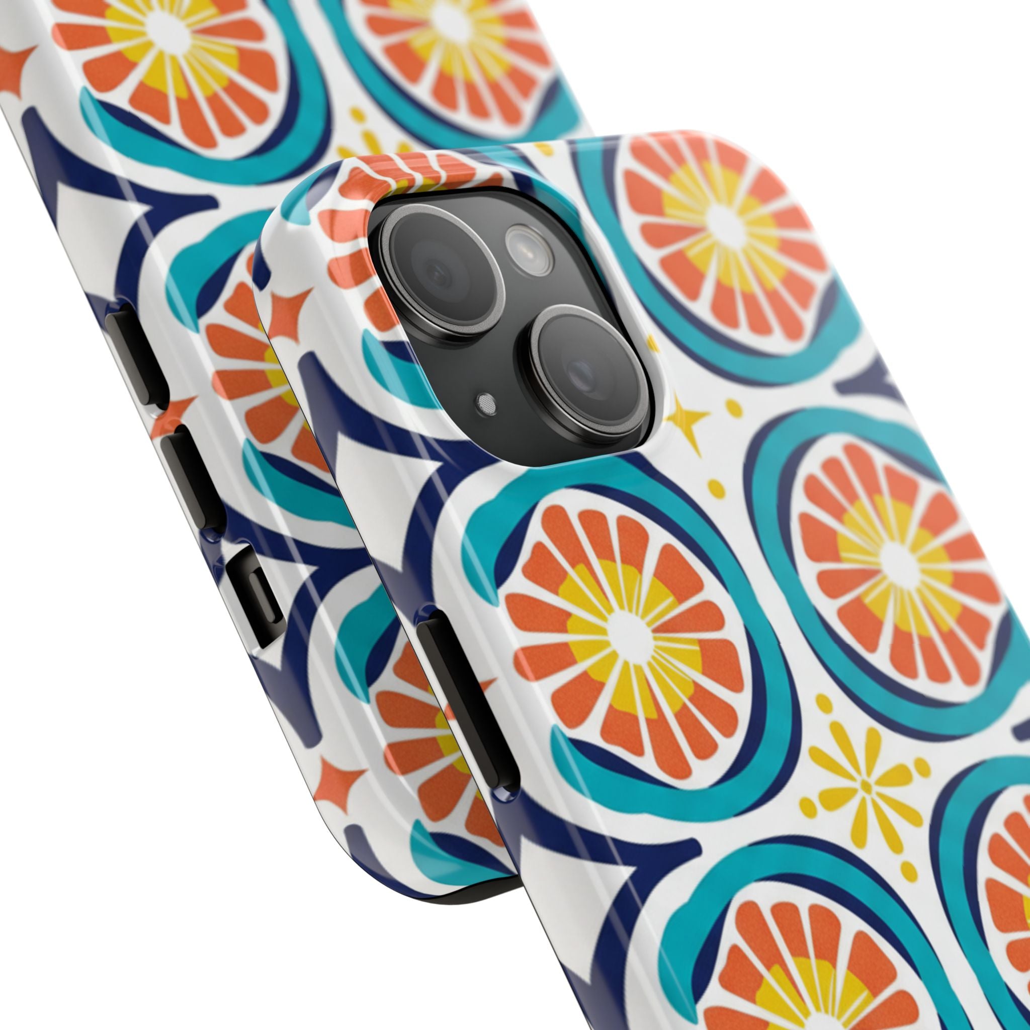 Citrus Tile Tough Phone Case — Colorful Retro Orange Slice Pattern