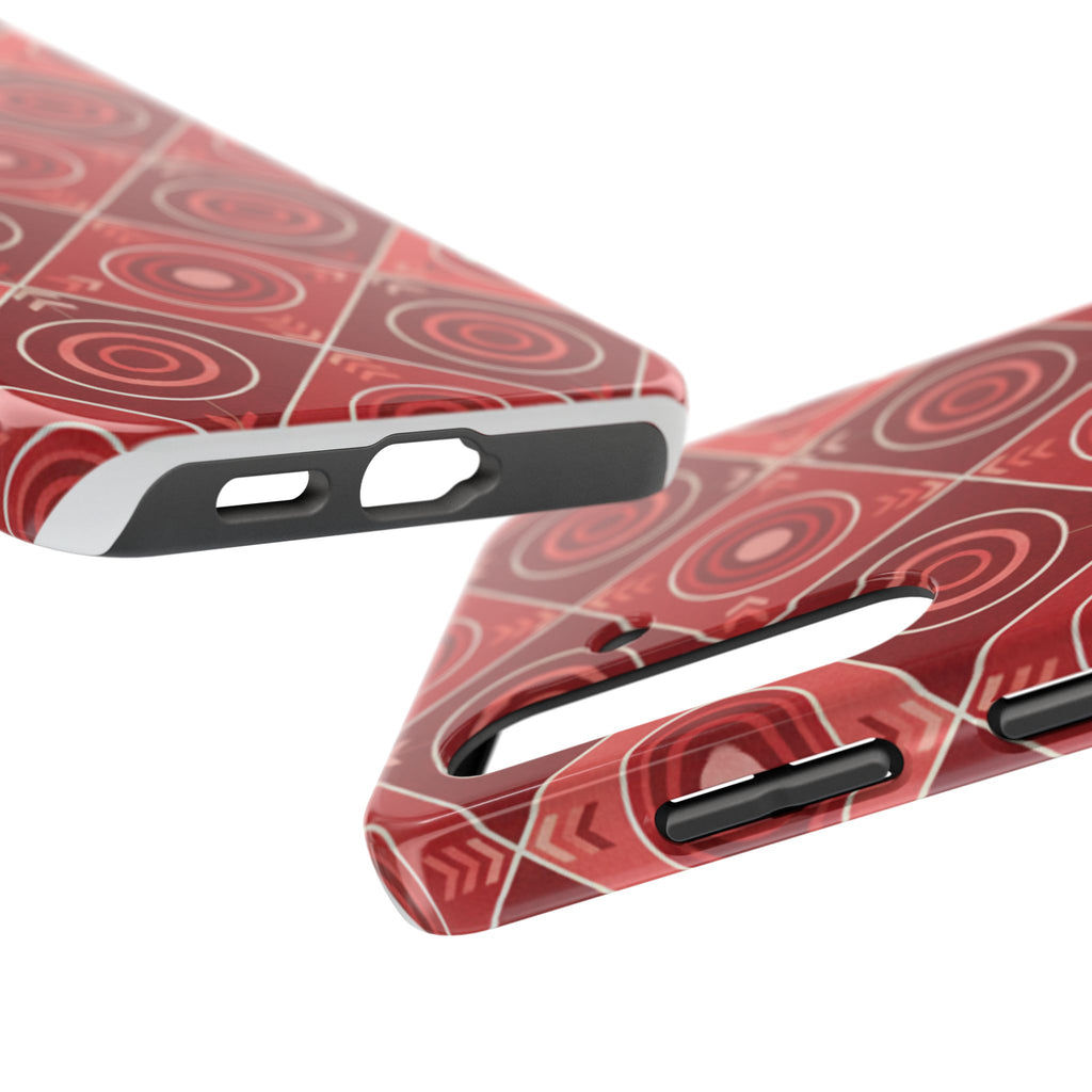 Red Geometric Target Pattern Tough Phone Case — Protective Abstract Retro Design