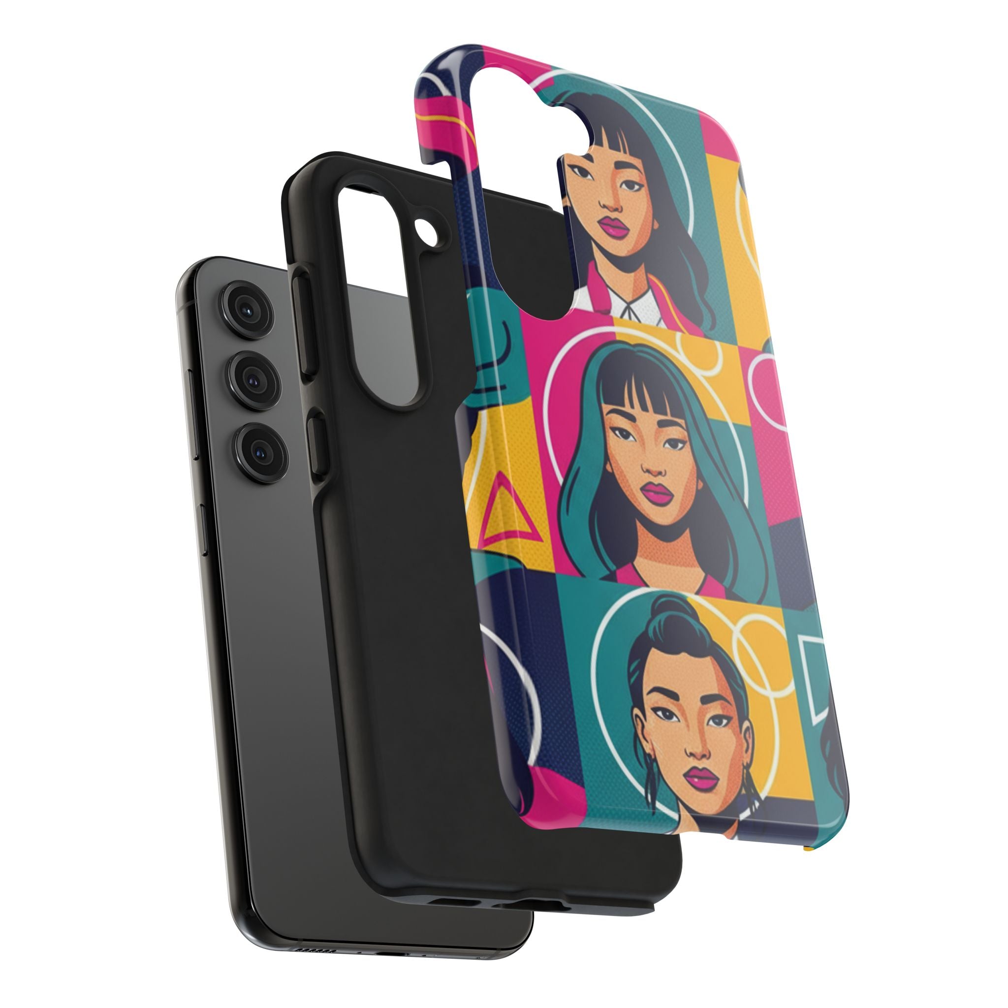 Bold Pop Art Faces Tough Phone Case — Colorful Retro Portrait Protective Cover