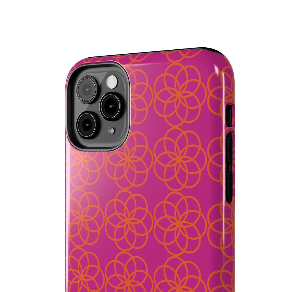 Floral Geometric Tough Phone Case — Pink & Orange Patterned Protective Cover