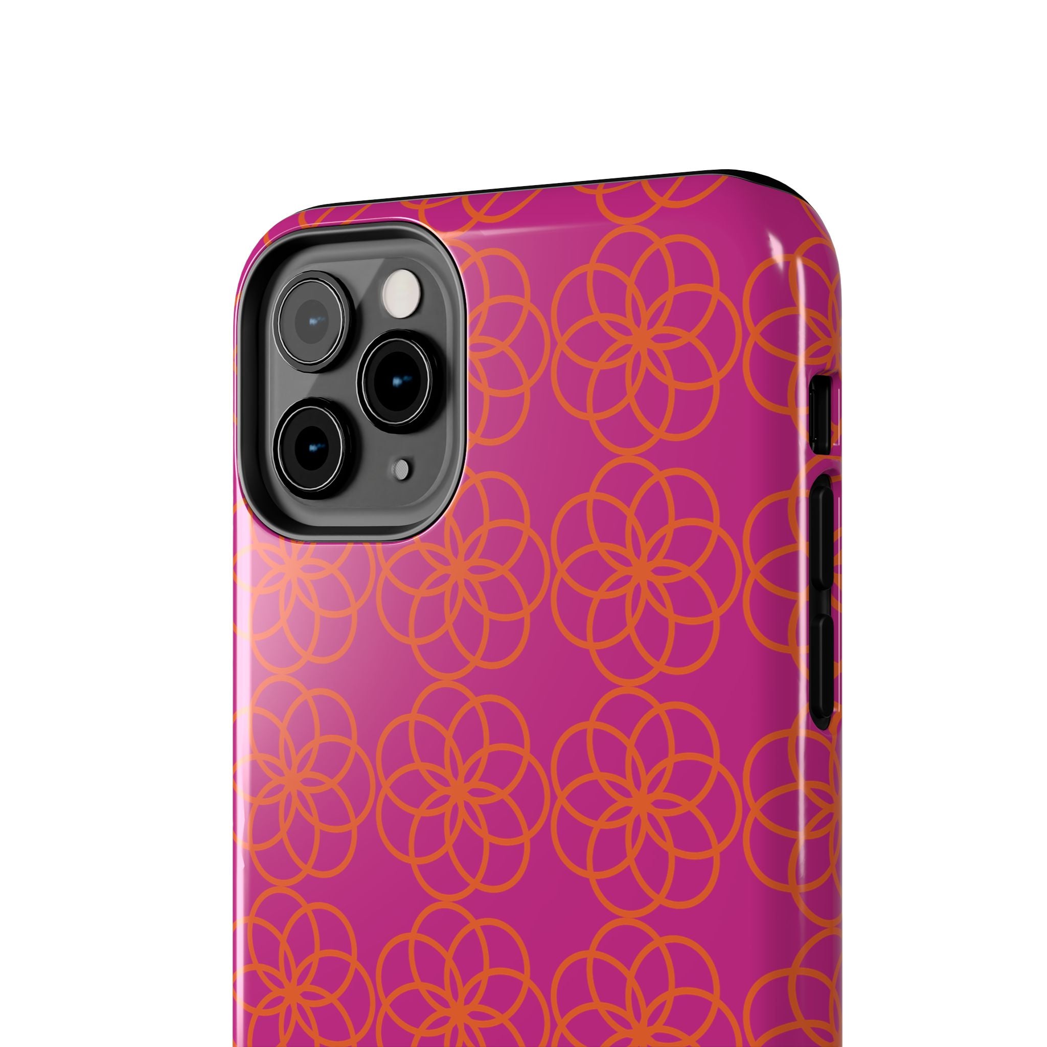 Floral Geometric Tough Phone Case — Pink & Orange Patterned Protective Cover