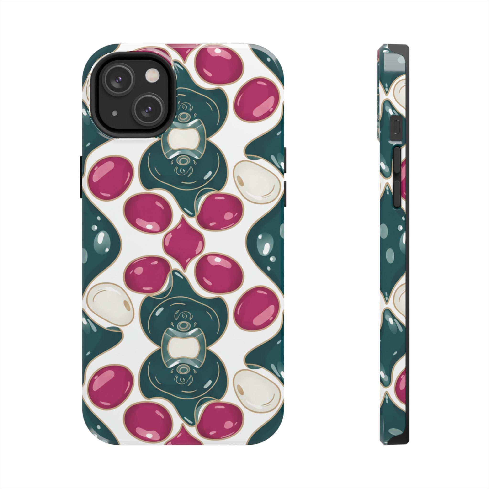 Floral Jewel Pattern Tough Phone Case — Teal & Fuchsia Protective Cover