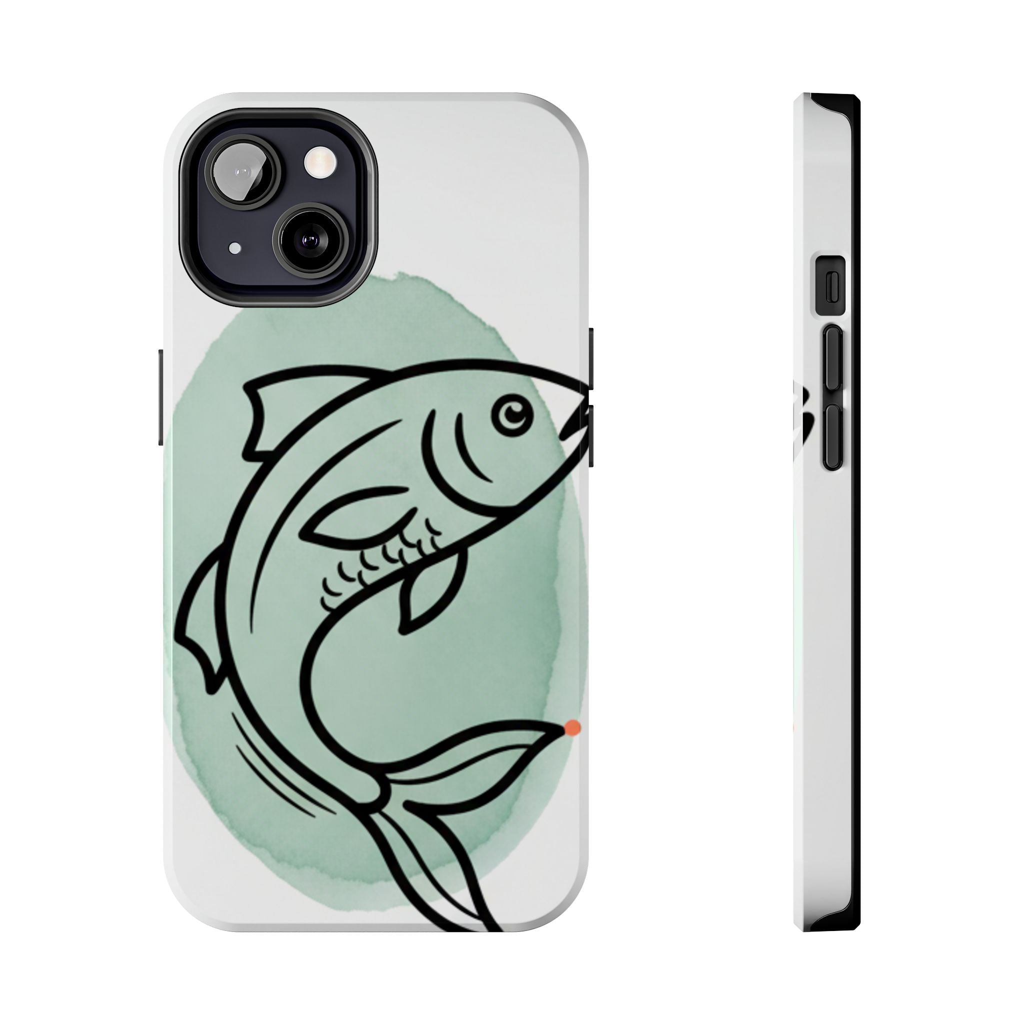 Fish Silhouette Tough Phone Case — Minimalist Aqua Watercolor Design