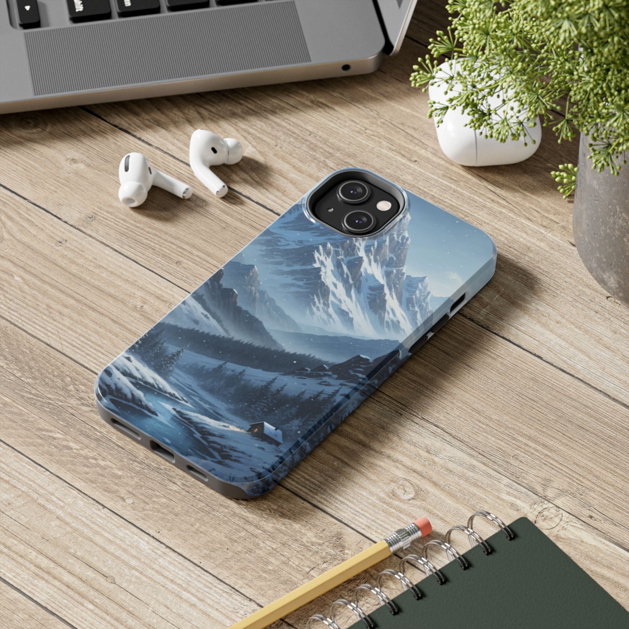 Tough Phone Case — Snowy Mountain Cabin Landscape Protective Phone Cover
