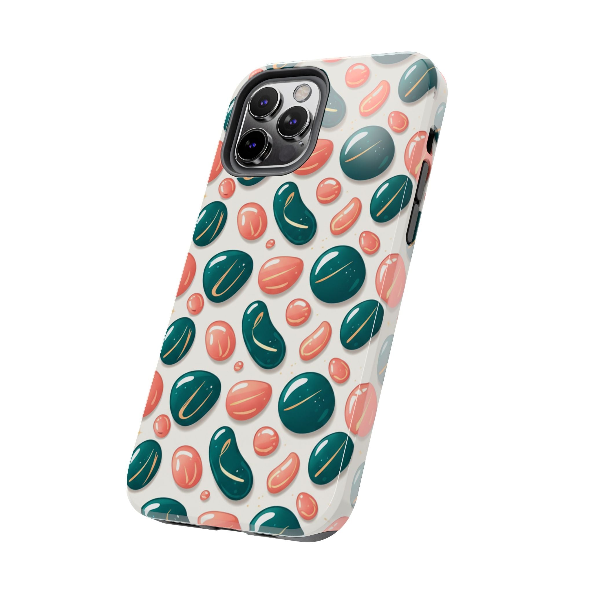 Abstract Pebble Pattern Tough Phone Case — Coral & Teal Protective Cover