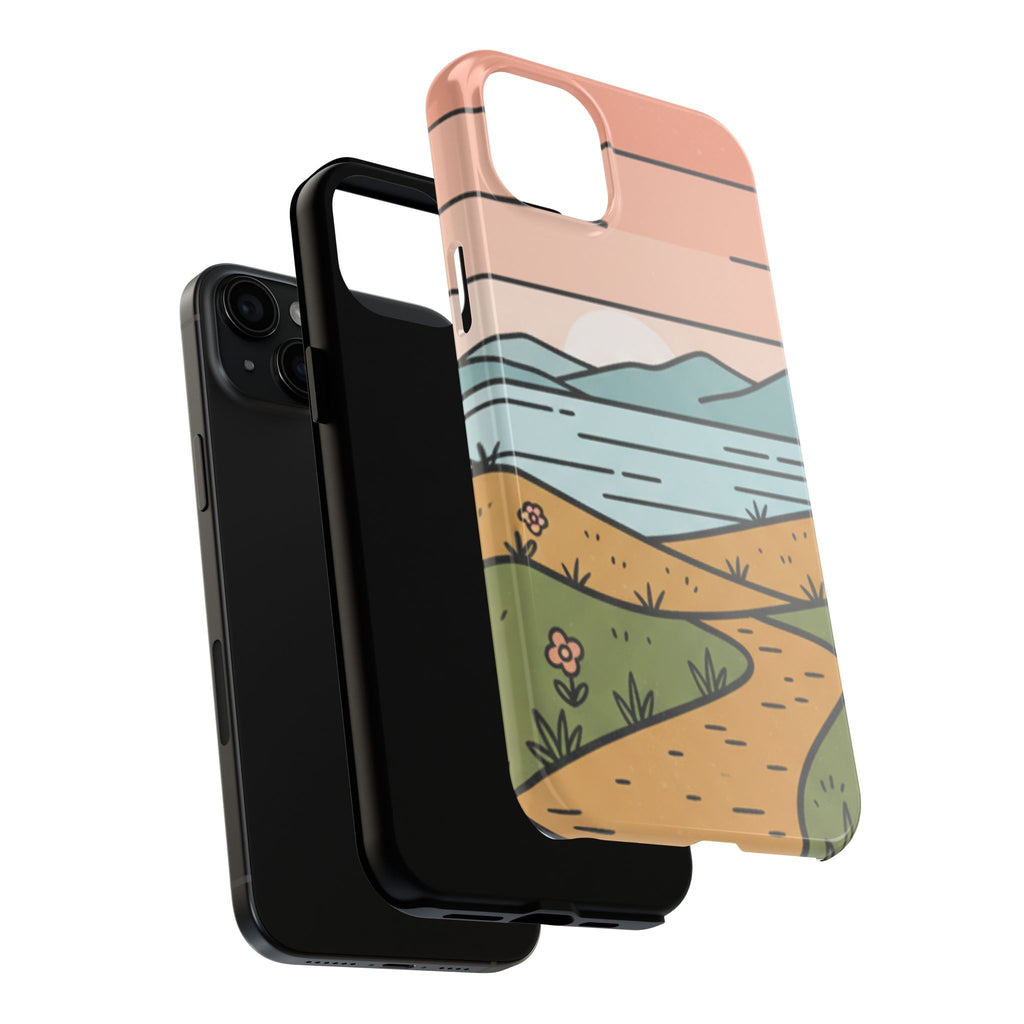 Scenic Path Tough Phone Case — Pastel Lake & Mountain Protective Cover