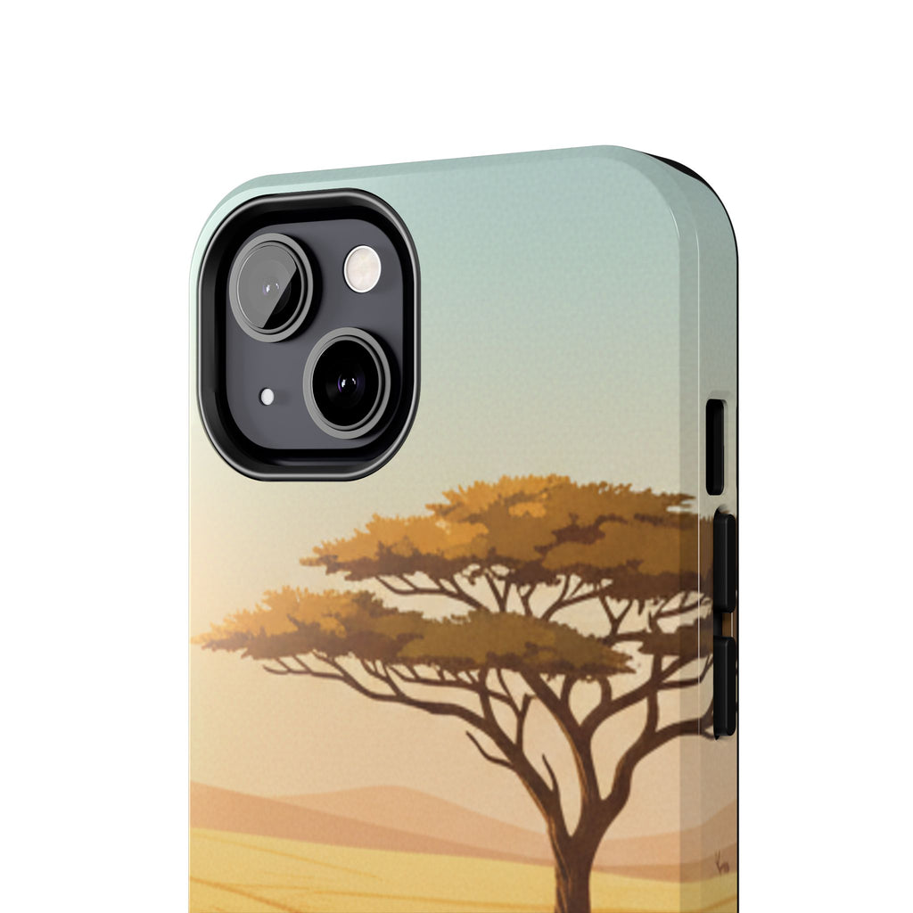 Safari Sunset Tough Phone Case — African Savanna Tree Design