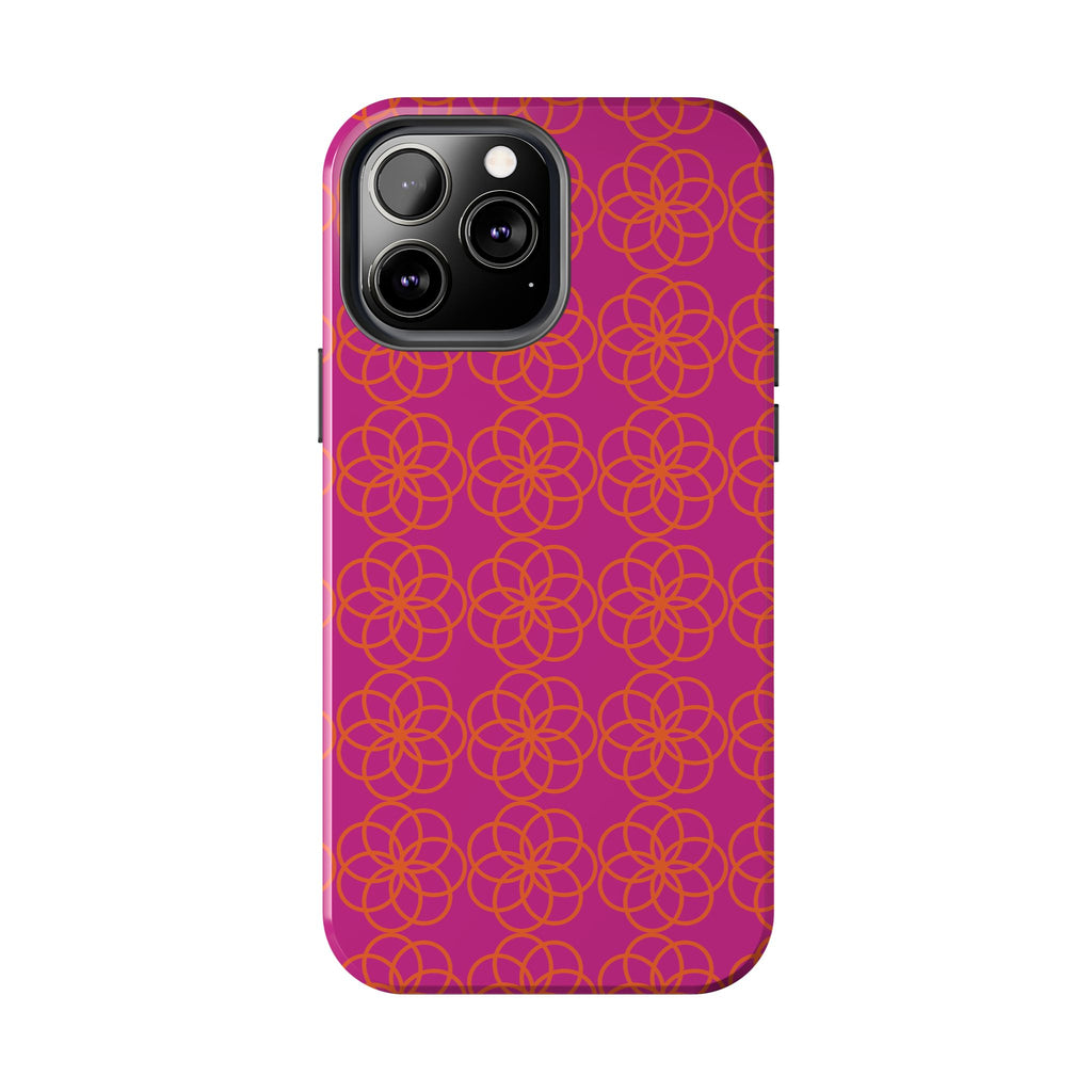 Floral Geometric Tough Phone Case — Pink & Orange Patterned Protective Cover