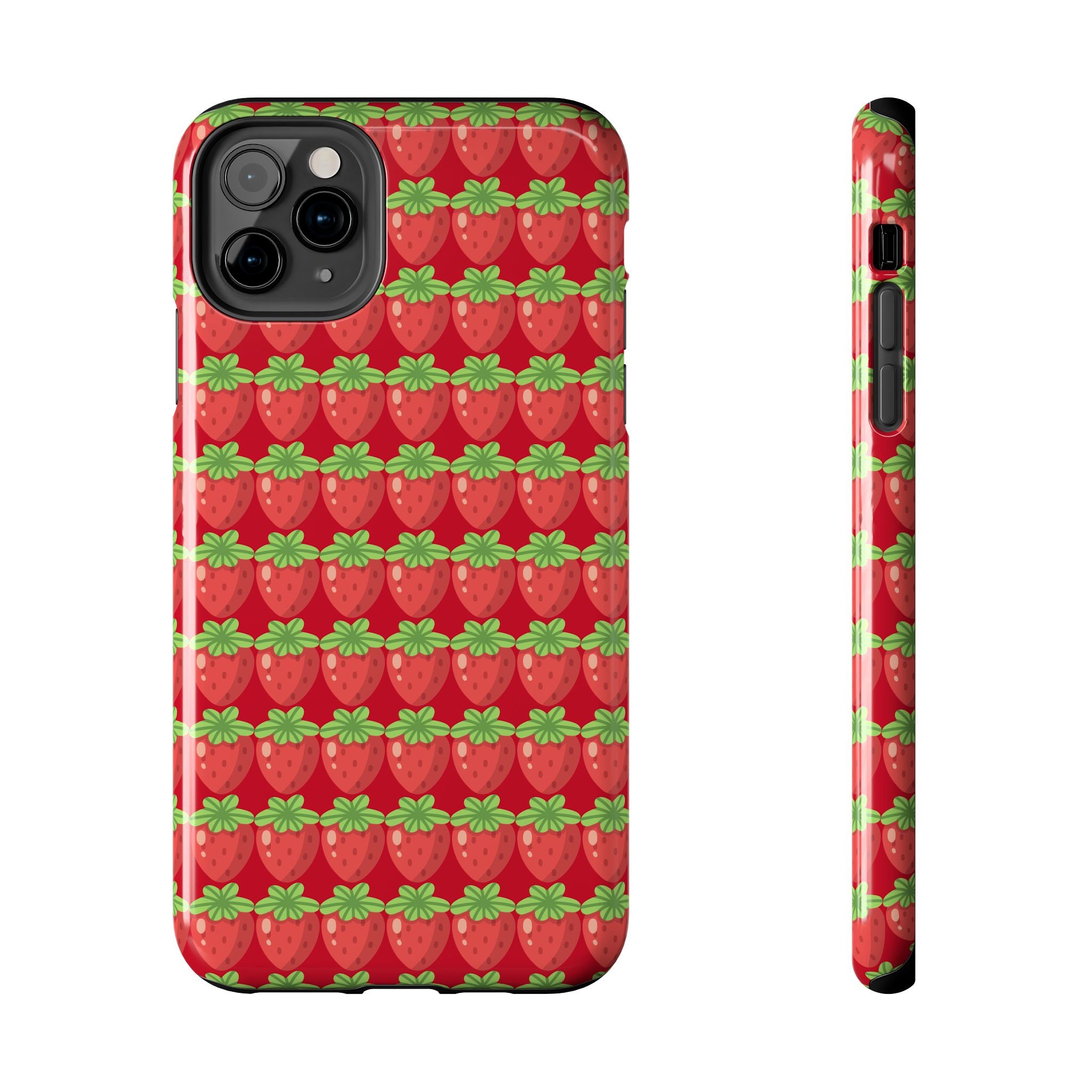 Strawberry Pattern Tough Phone Case — Cute Red Fruit Protective Cover