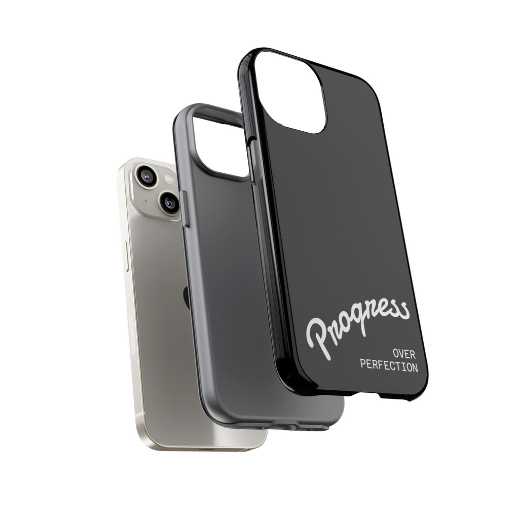 Phone Case - "Progress Over Perfection" Glossy Black Protective Cover