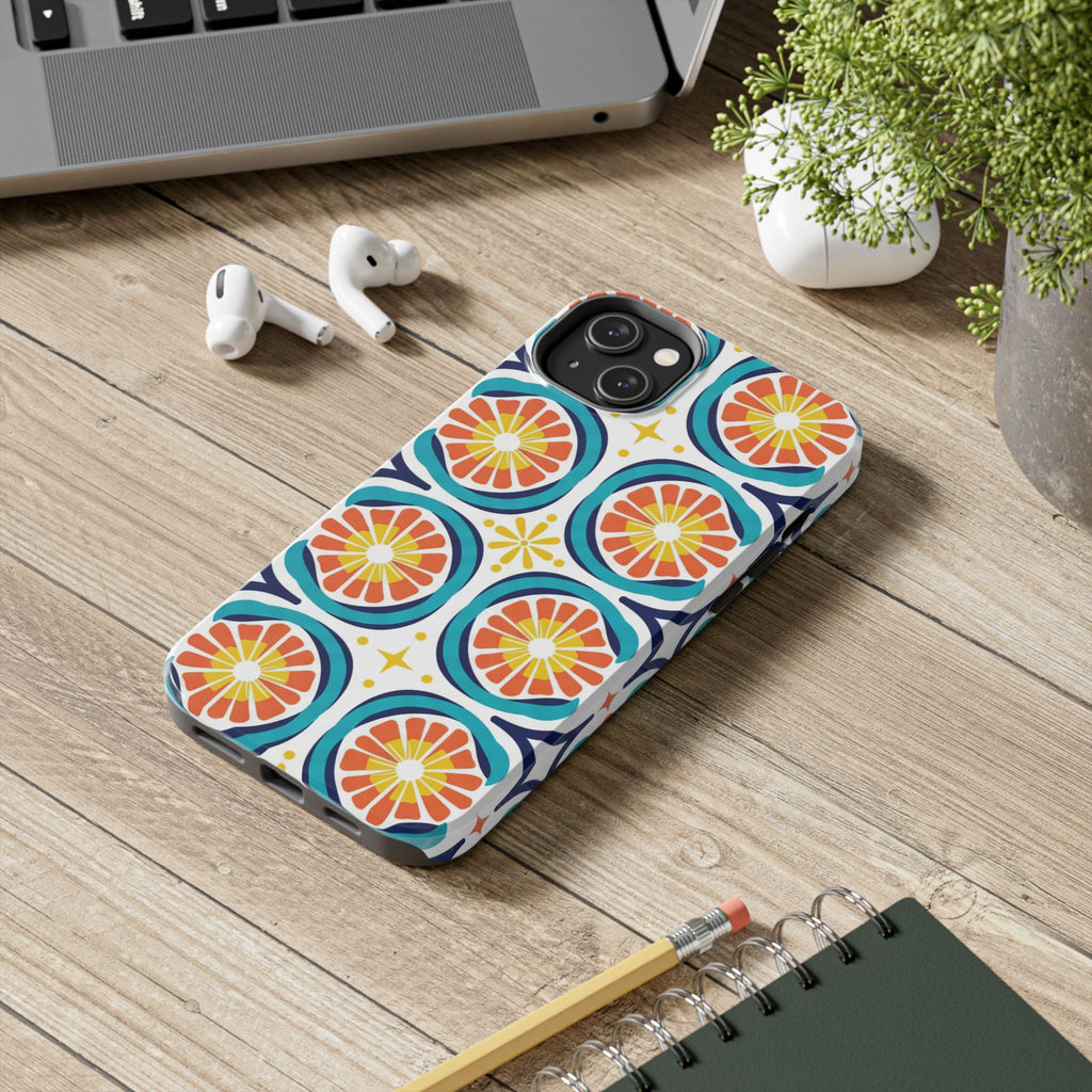 Citrus Tile Tough Phone Case — Colorful Retro Orange Slice Pattern