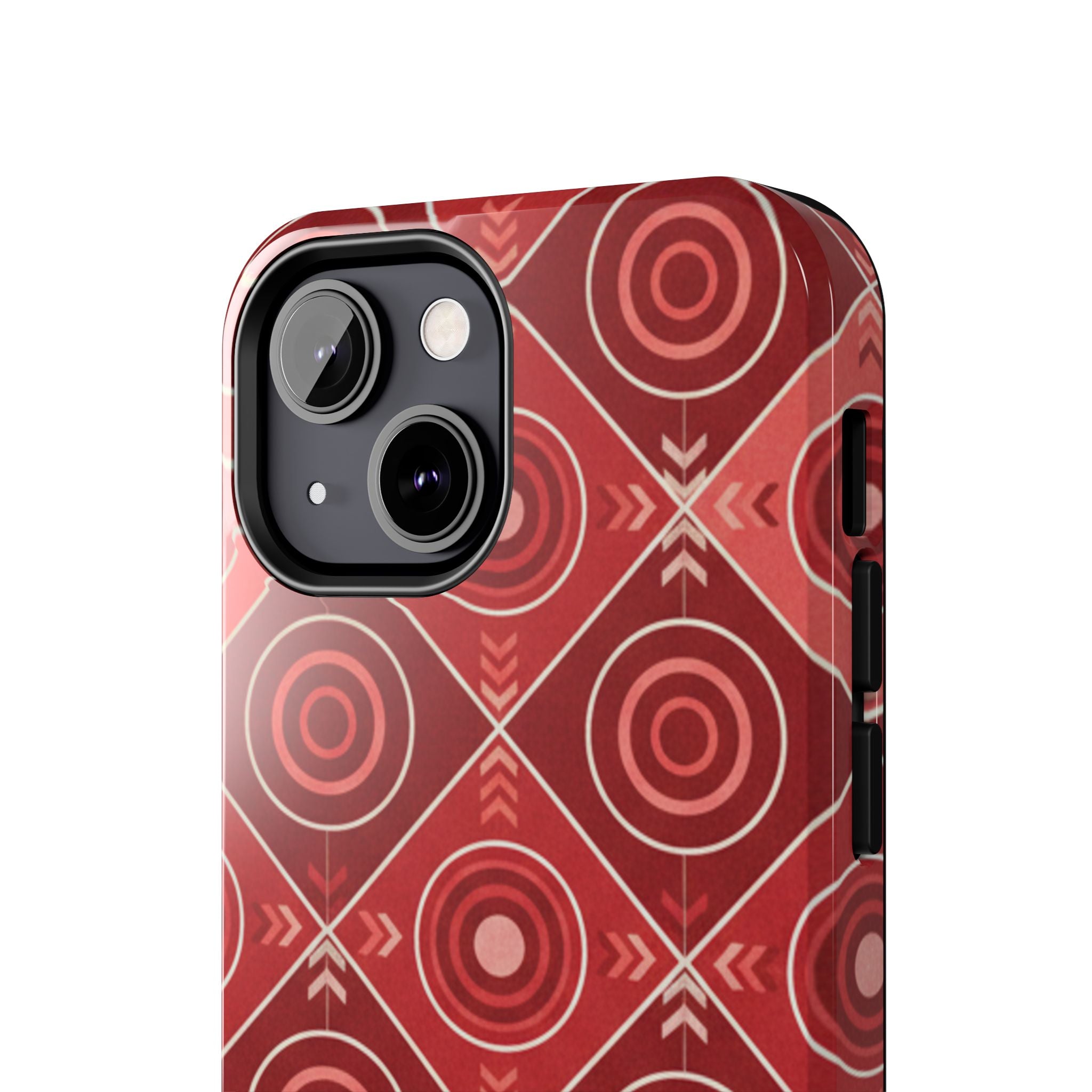Red Geometric Target Pattern Tough Phone Case — Protective Abstract Retro Design
