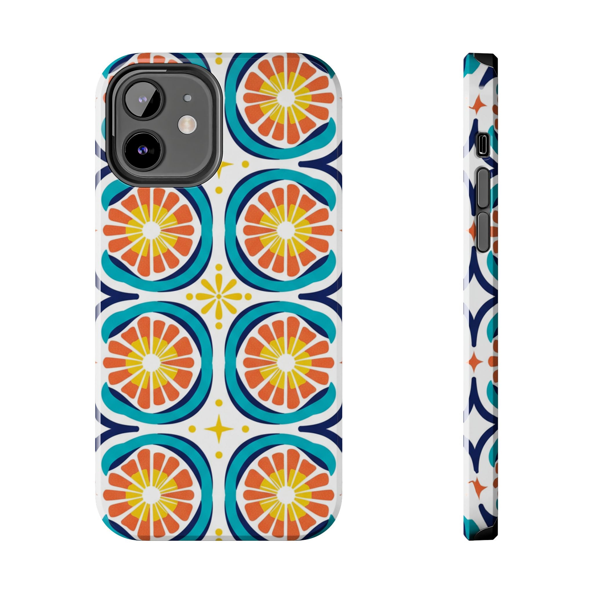 Citrus Tile Tough Phone Case — Colorful Retro Orange Slice Pattern