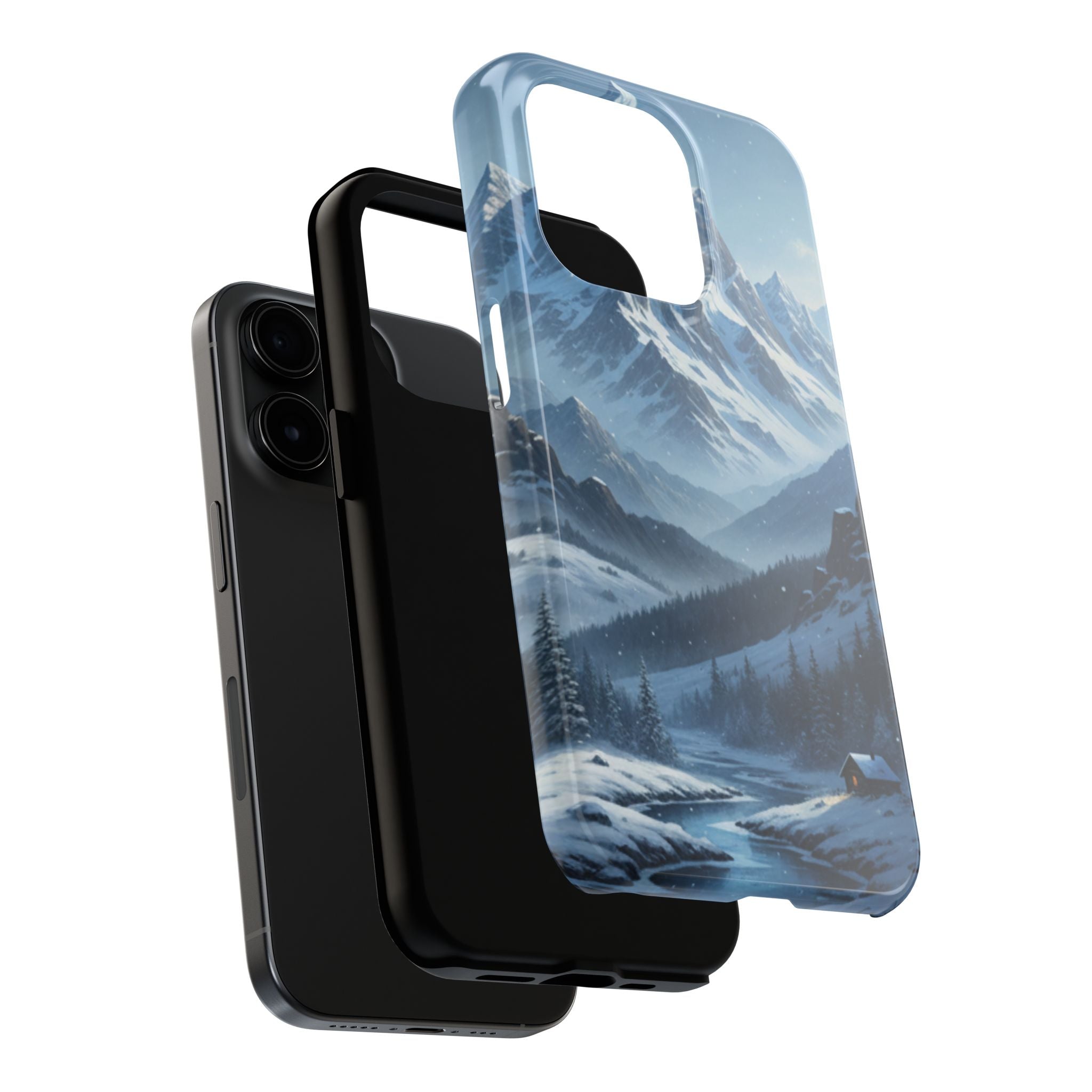 Tough Phone Case — Snowy Mountain Cabin Landscape Protective Phone Cover