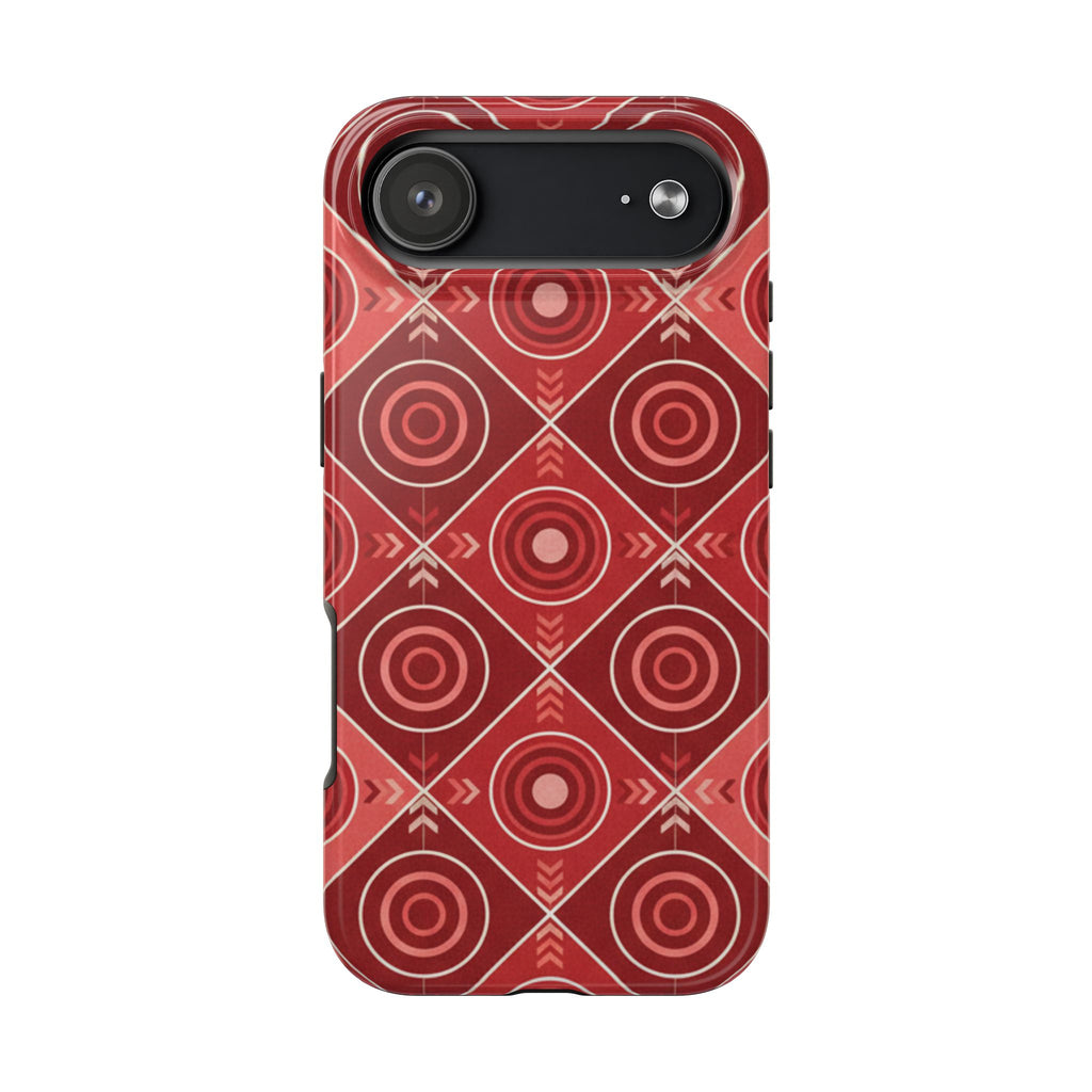 Red Geometric Target Pattern Tough Phone Case — Protective Abstract Retro Design