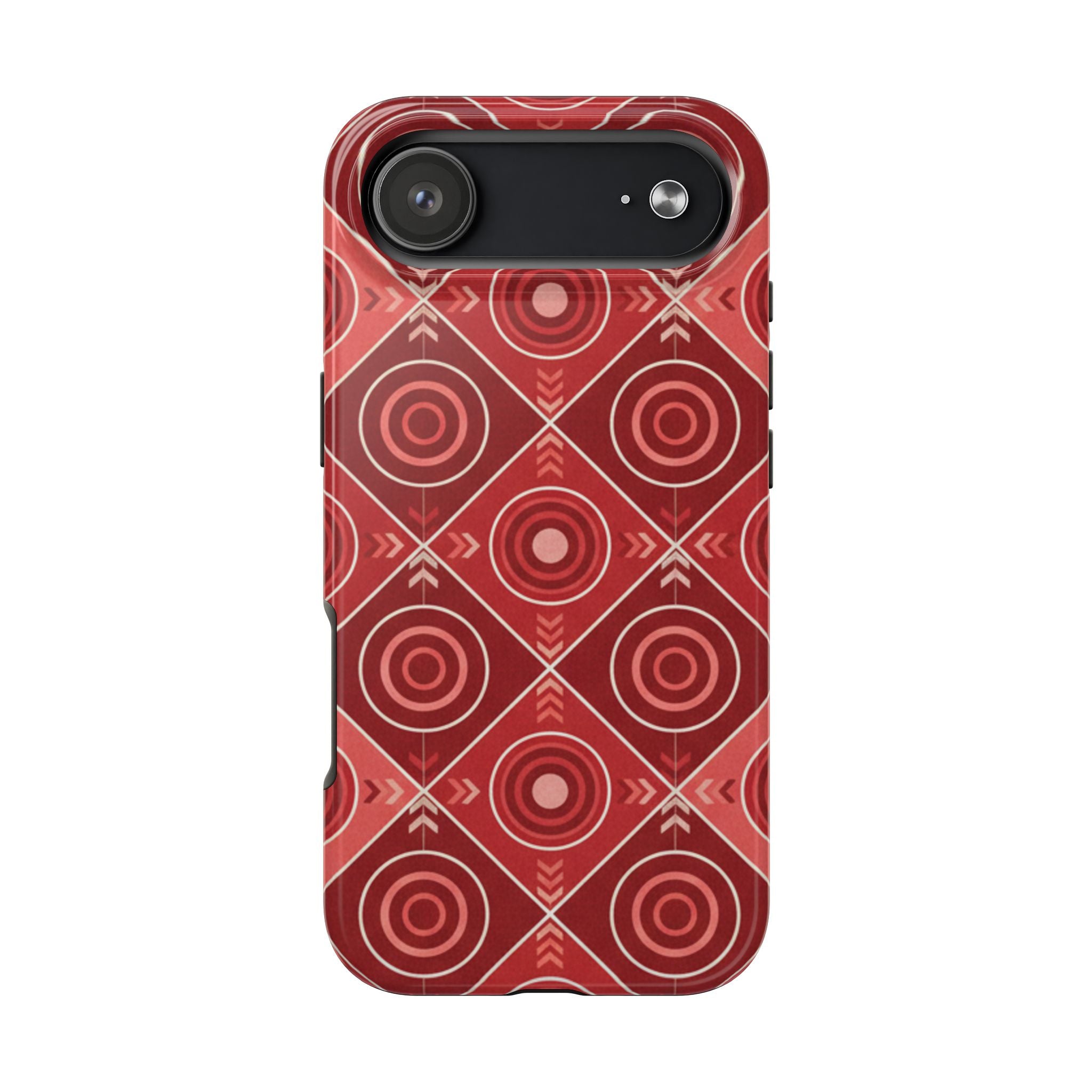 Red Geometric Target Pattern Tough Phone Case — Protective Abstract Retro Design