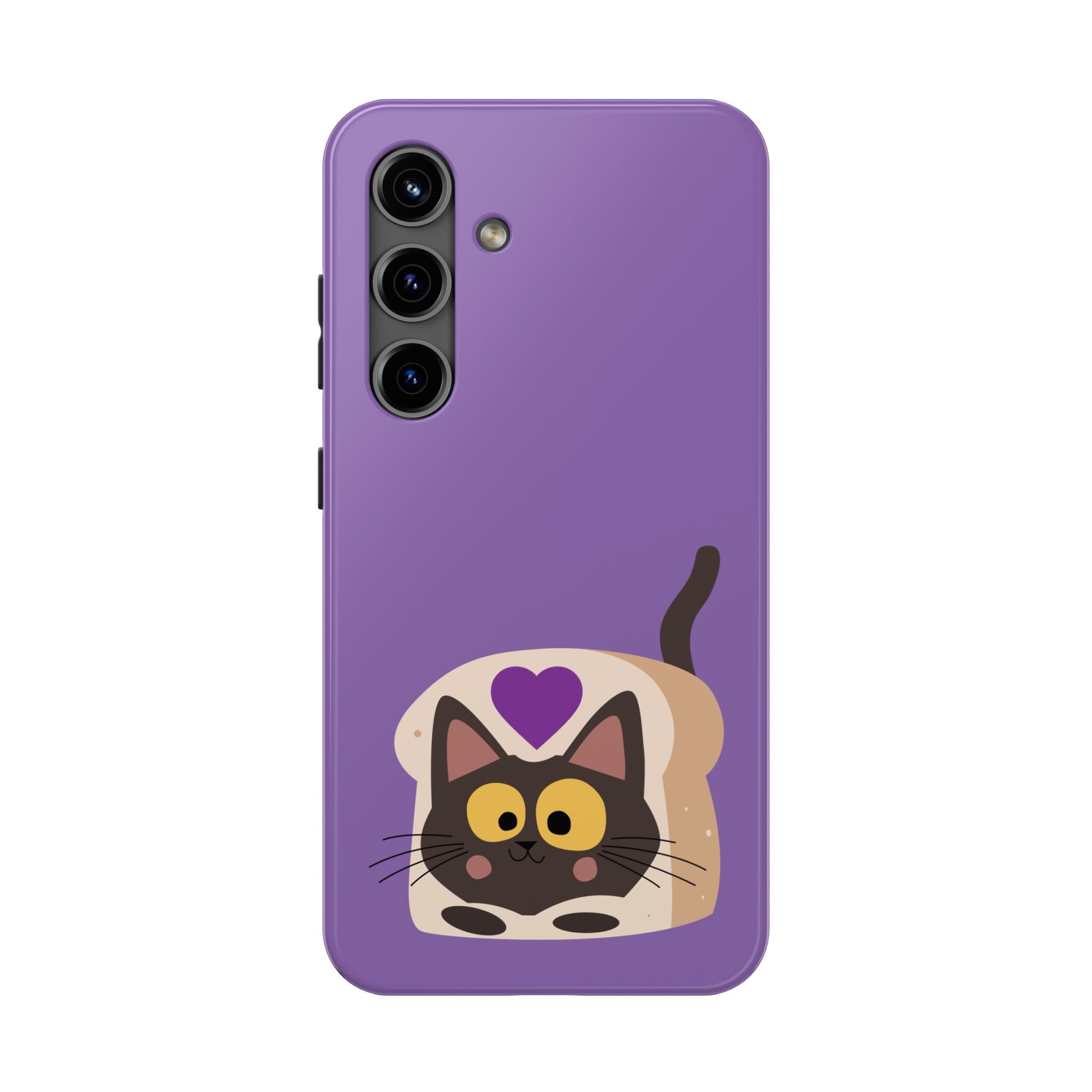 Purple Cute Cat-in-Bread Tough Phone Case — Cute Cat Heart Design