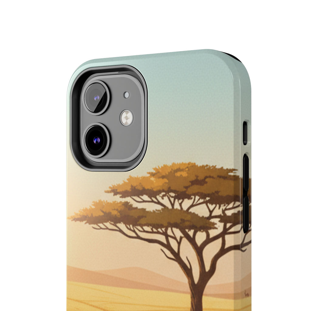 Safari Sunset Tough Phone Case — African Savanna Tree Design