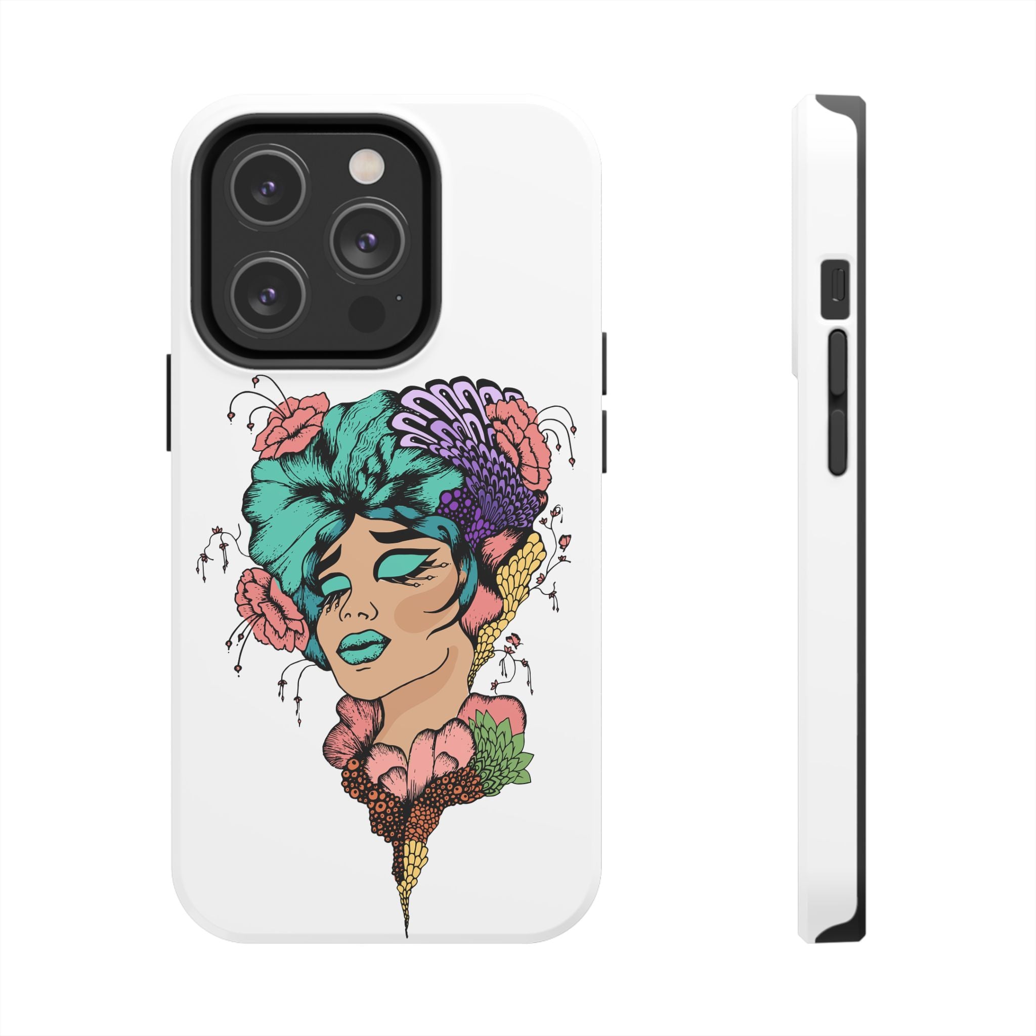 Tough Phone Case — Floral Pop Art Portrait Protective Cover