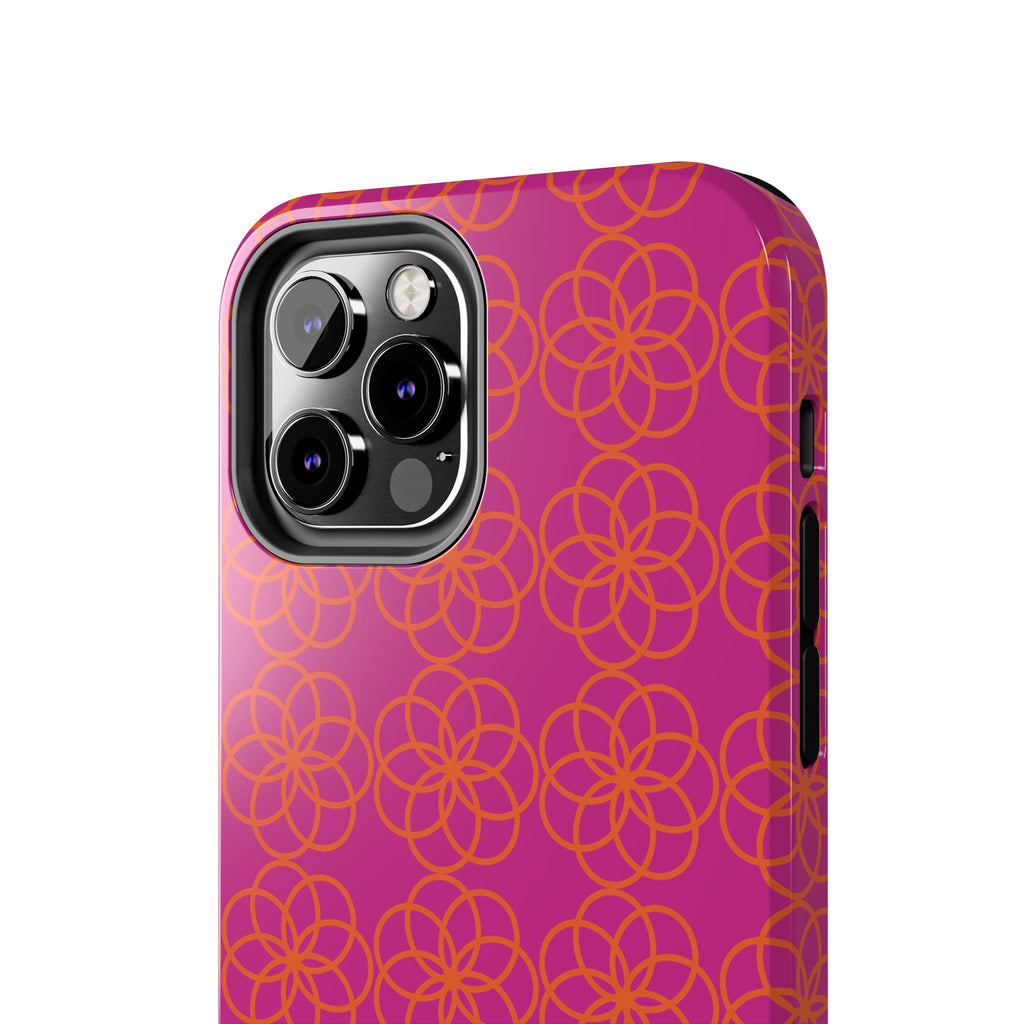 Floral Geometric Tough Phone Case — Pink & Orange Patterned Protective Cover