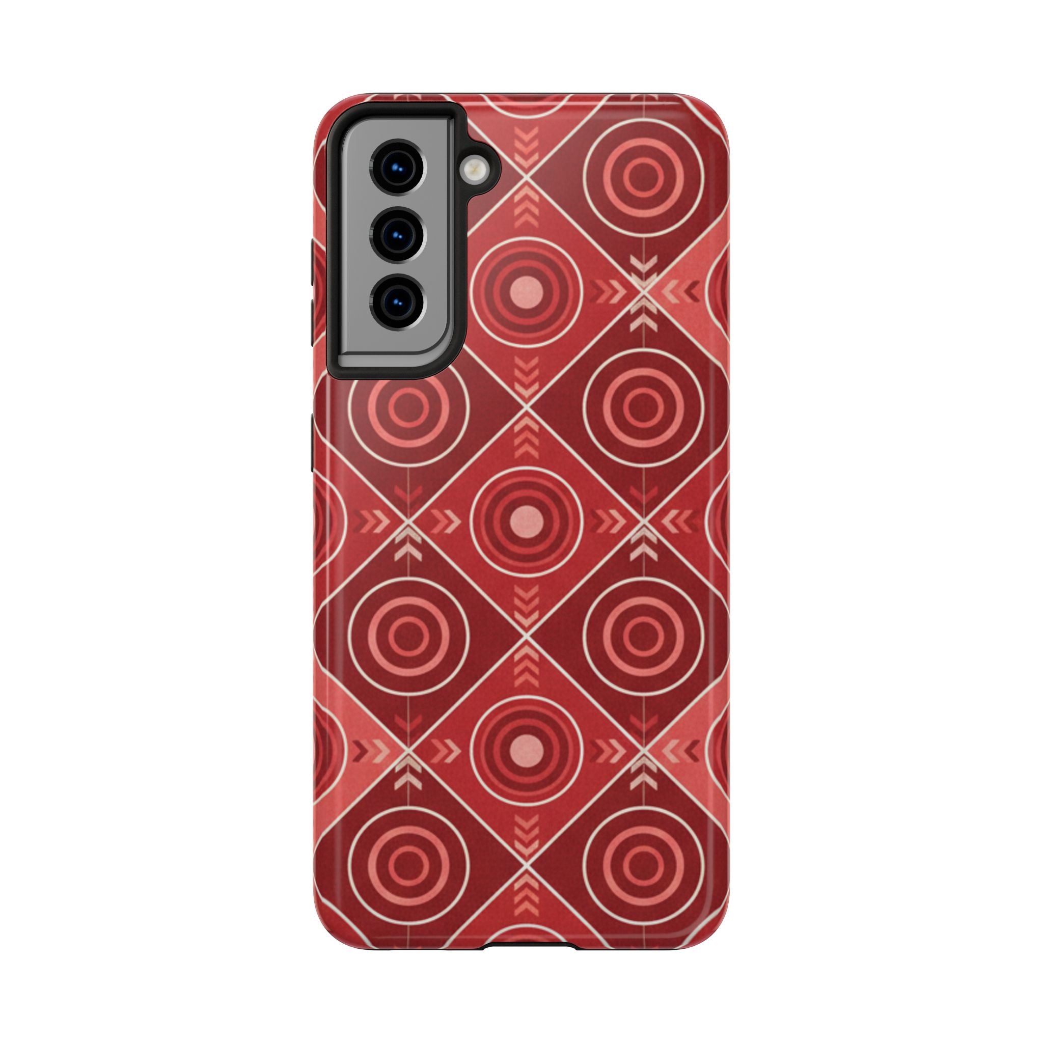 Red Geometric Target Pattern Tough Phone Case — Protective Abstract Retro Design
