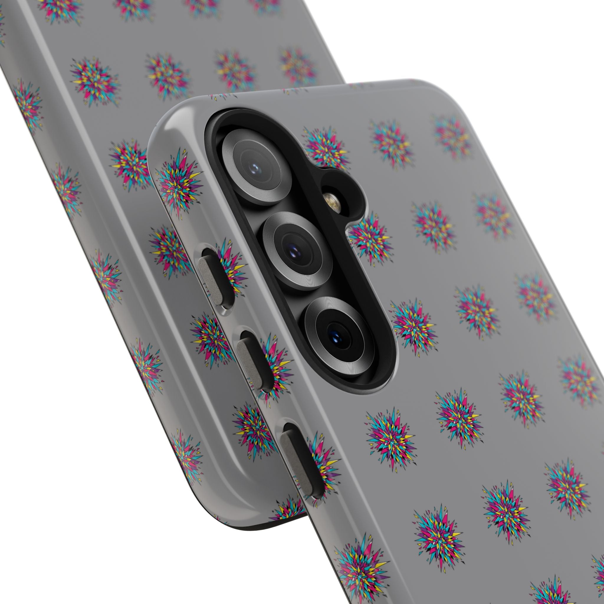 Tough Phone Case — Abstract Floral Burst Pattern on Gray (Protective Slim Fit)