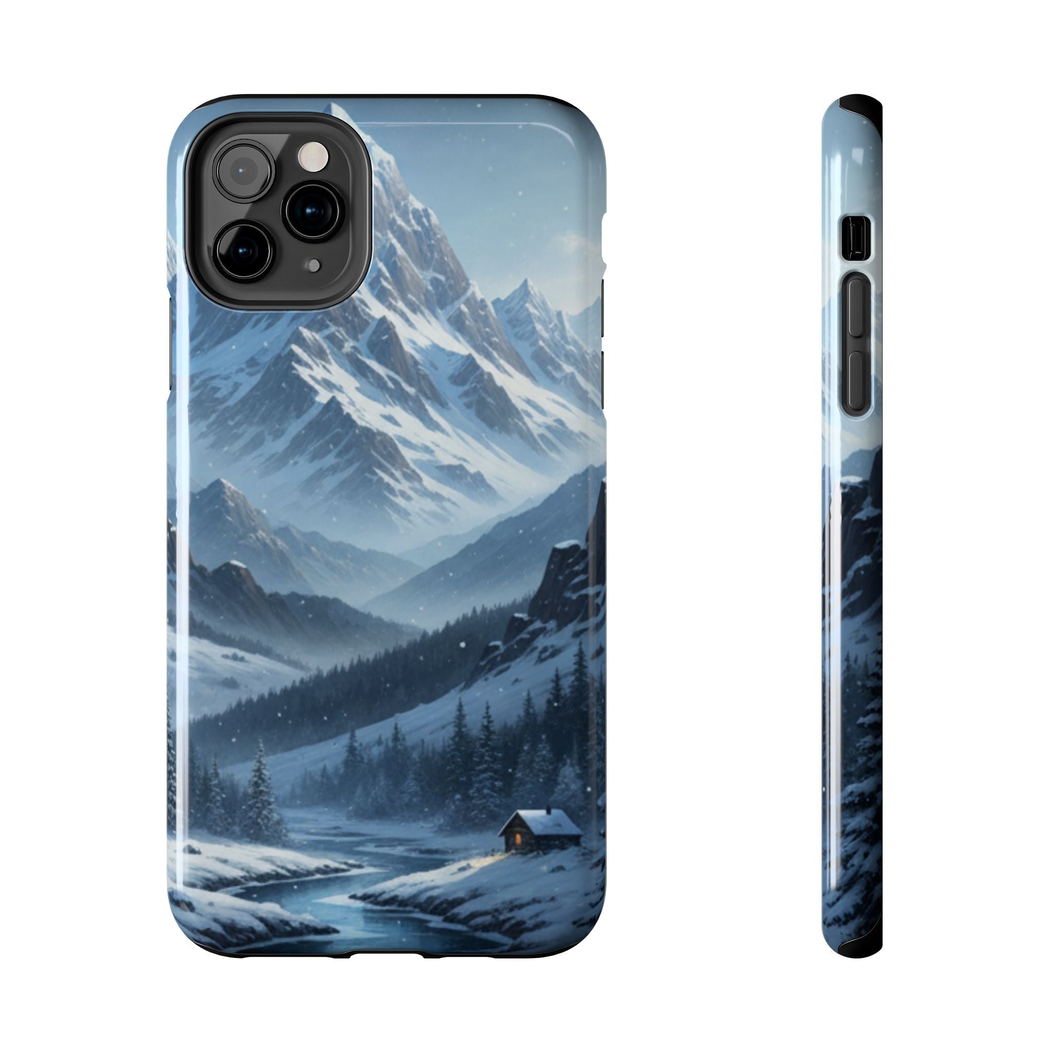 Tough Phone Case — Snowy Mountain Cabin Landscape Protective Phone Cover