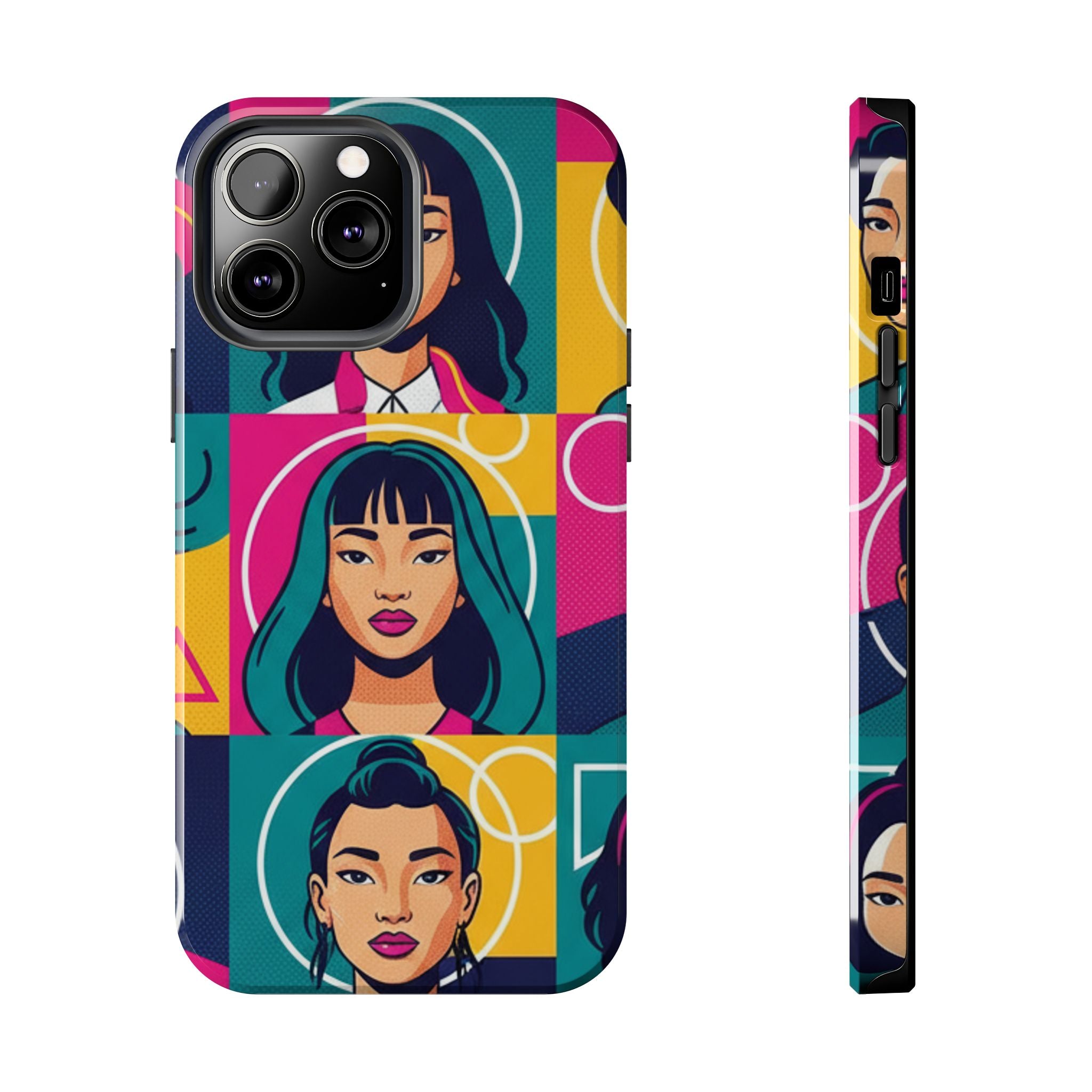 Bold Pop Art Faces Tough Phone Case — Colorful Retro Portrait Protective Cover