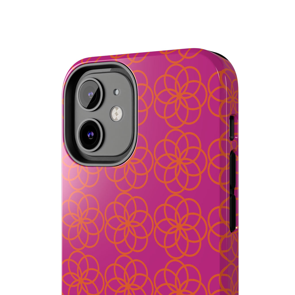 Floral Geometric Tough Phone Case — Pink & Orange Patterned Protective Cover