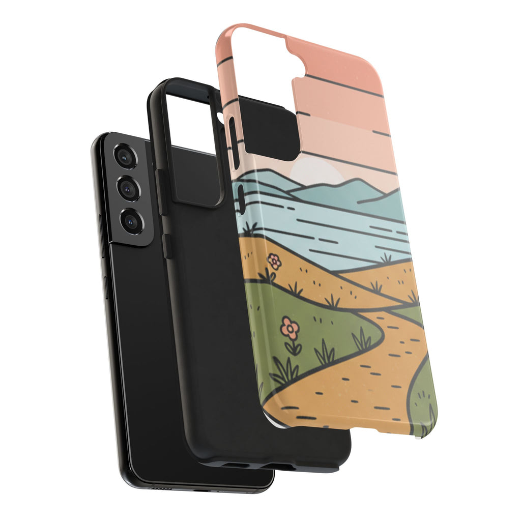 Scenic Path Tough Phone Case — Pastel Lake & Mountain Protective Cover