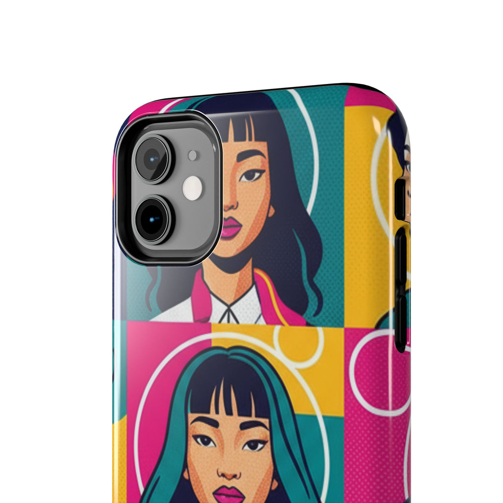 Bold Pop Art Faces Tough Phone Case — Colorful Retro Portrait Protective Cover