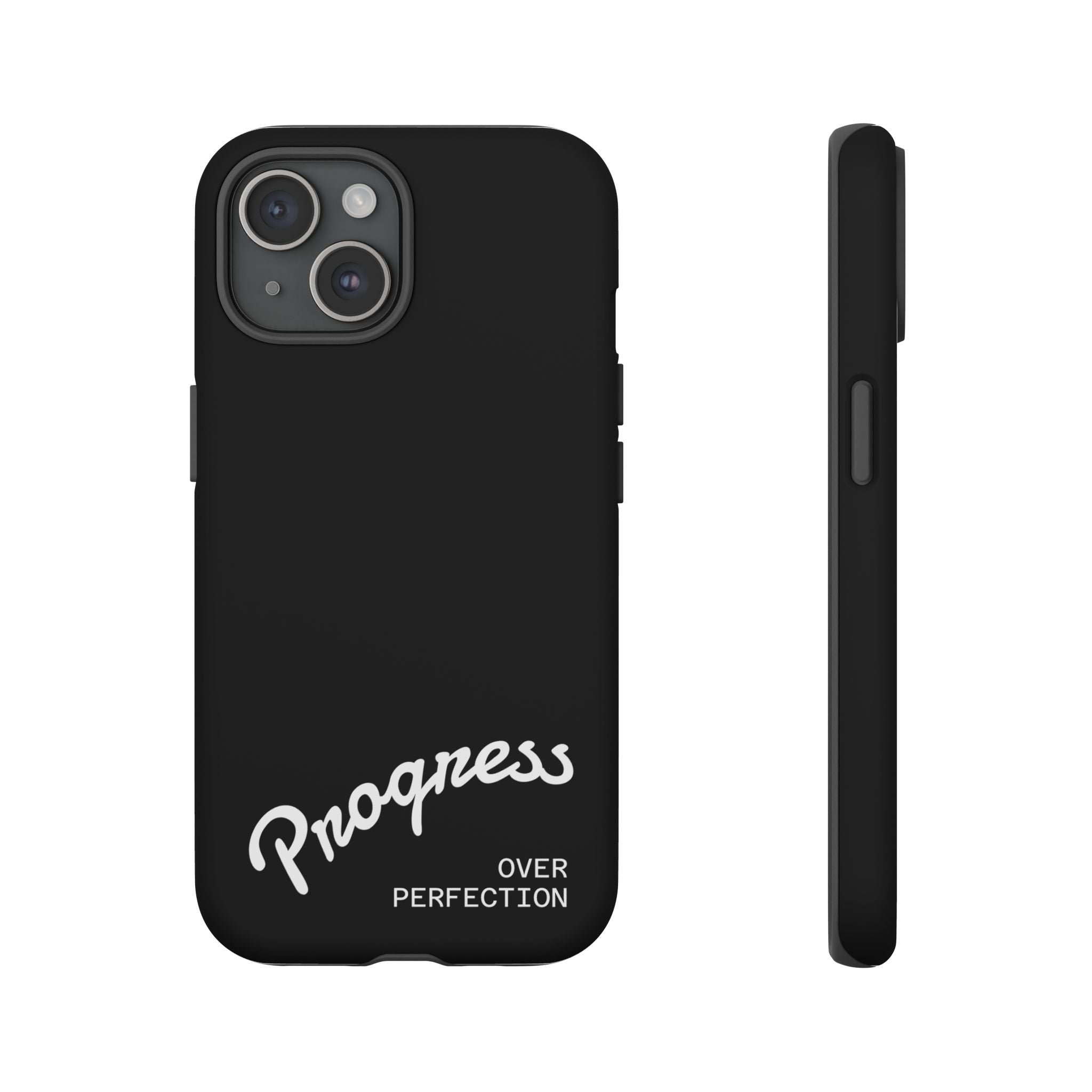 Phone Case - "Progress Over Perfection" Glossy Black Protective Cover