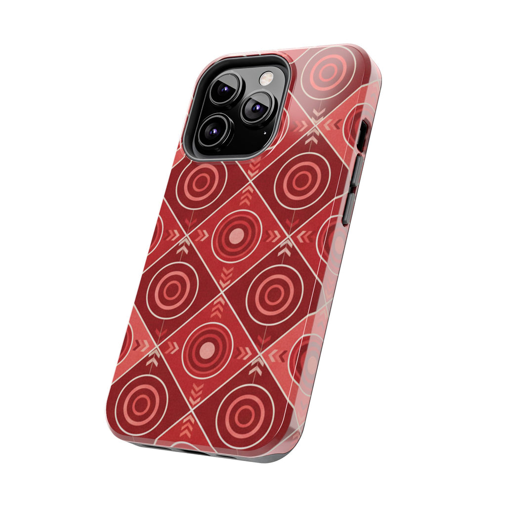 Red Geometric Target Pattern Tough Phone Case — Protective Abstract Retro Design