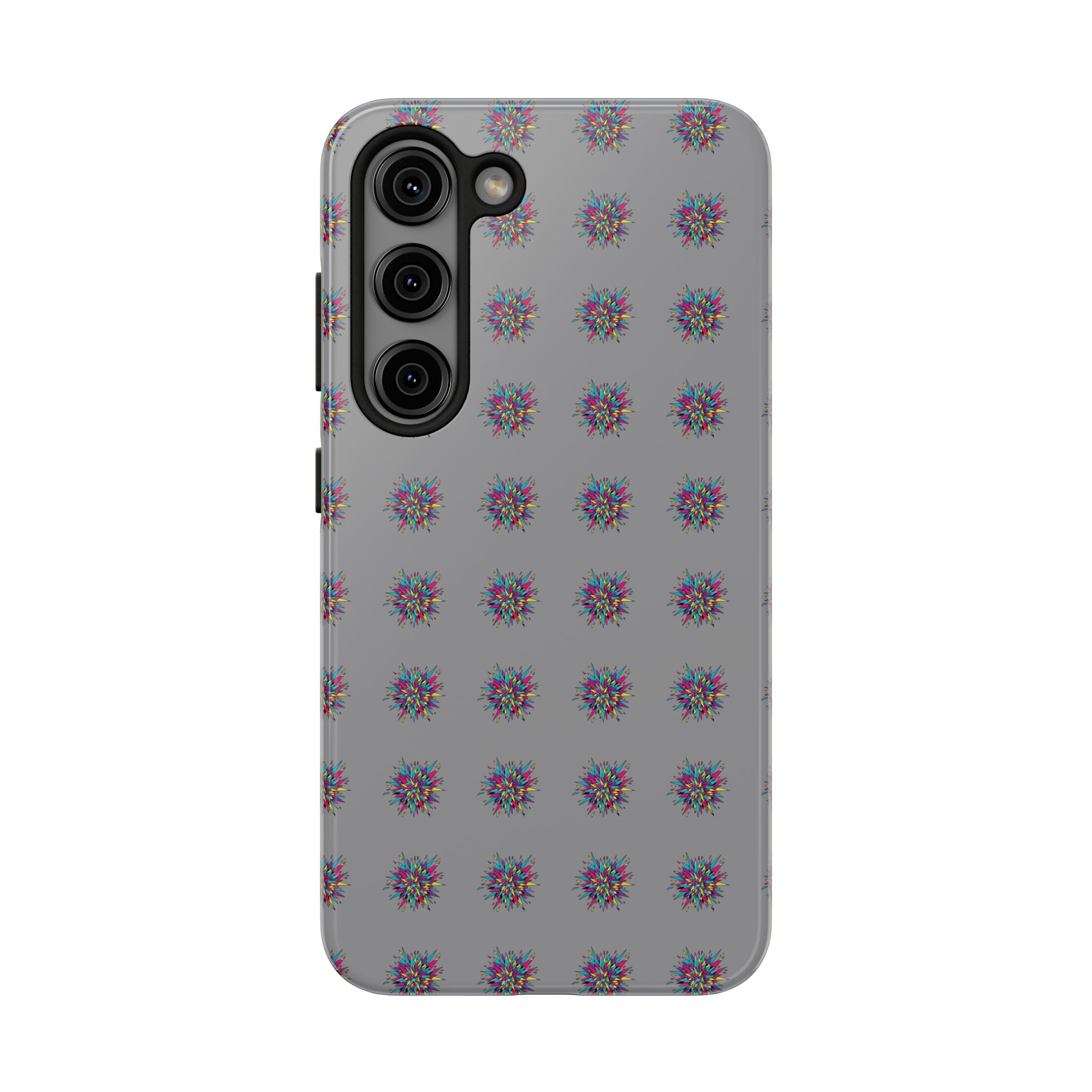 Tough Phone Case — Abstract Floral Burst Pattern on Gray (Protective Slim Fit)