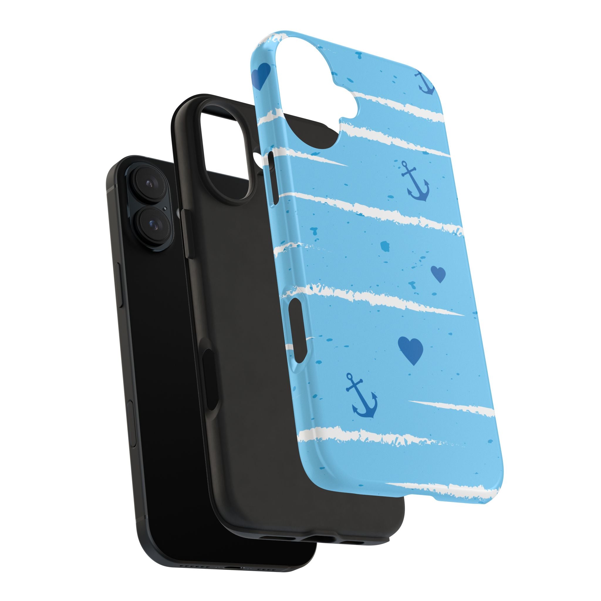 Nautical Blue Anchor & Hearts Tough Phone Case — Cute Striped Protective Cover