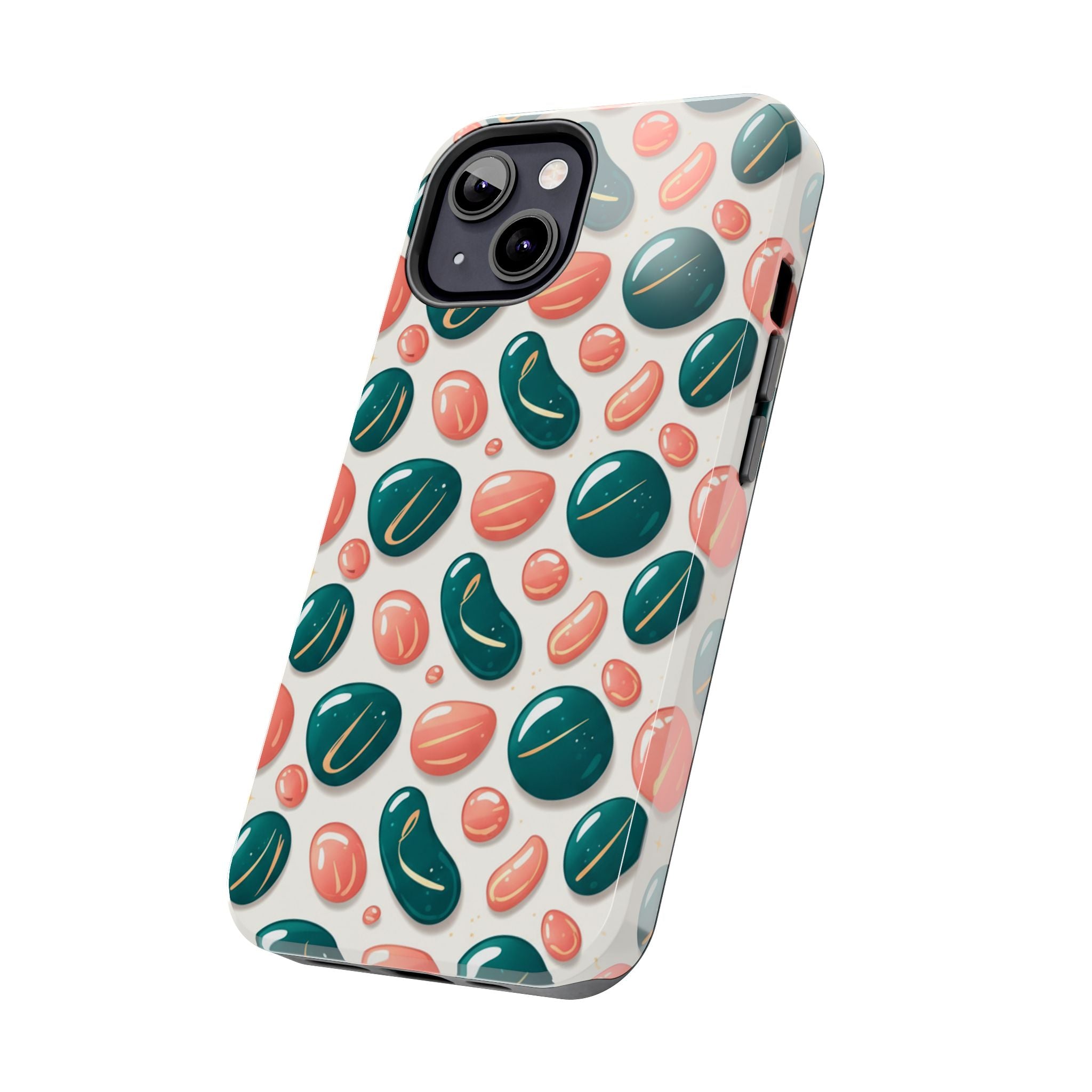 Abstract Pebble Pattern Tough Phone Case — Coral & Teal Protective Cover