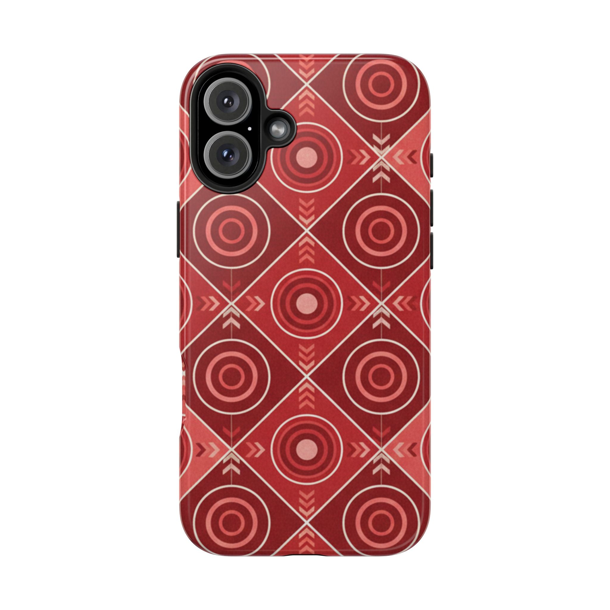 Red Geometric Target Pattern Tough Phone Case — Protective Abstract Retro Design