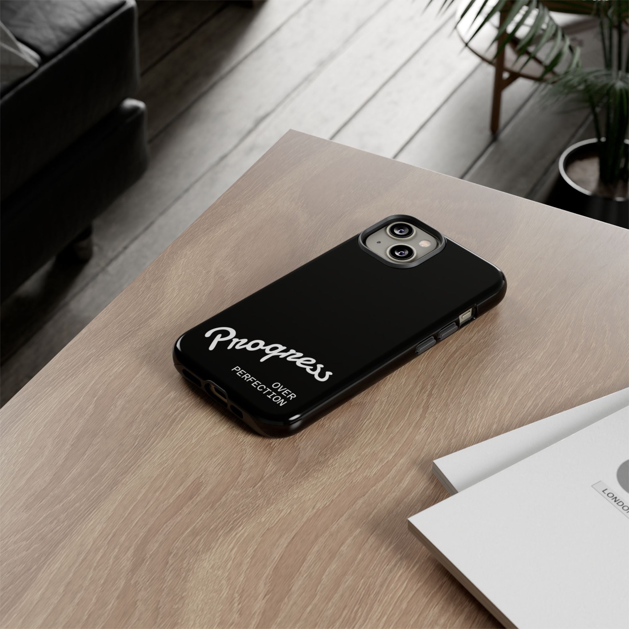 Phone Case - "Progress Over Perfection" Glossy Black Protective Cover