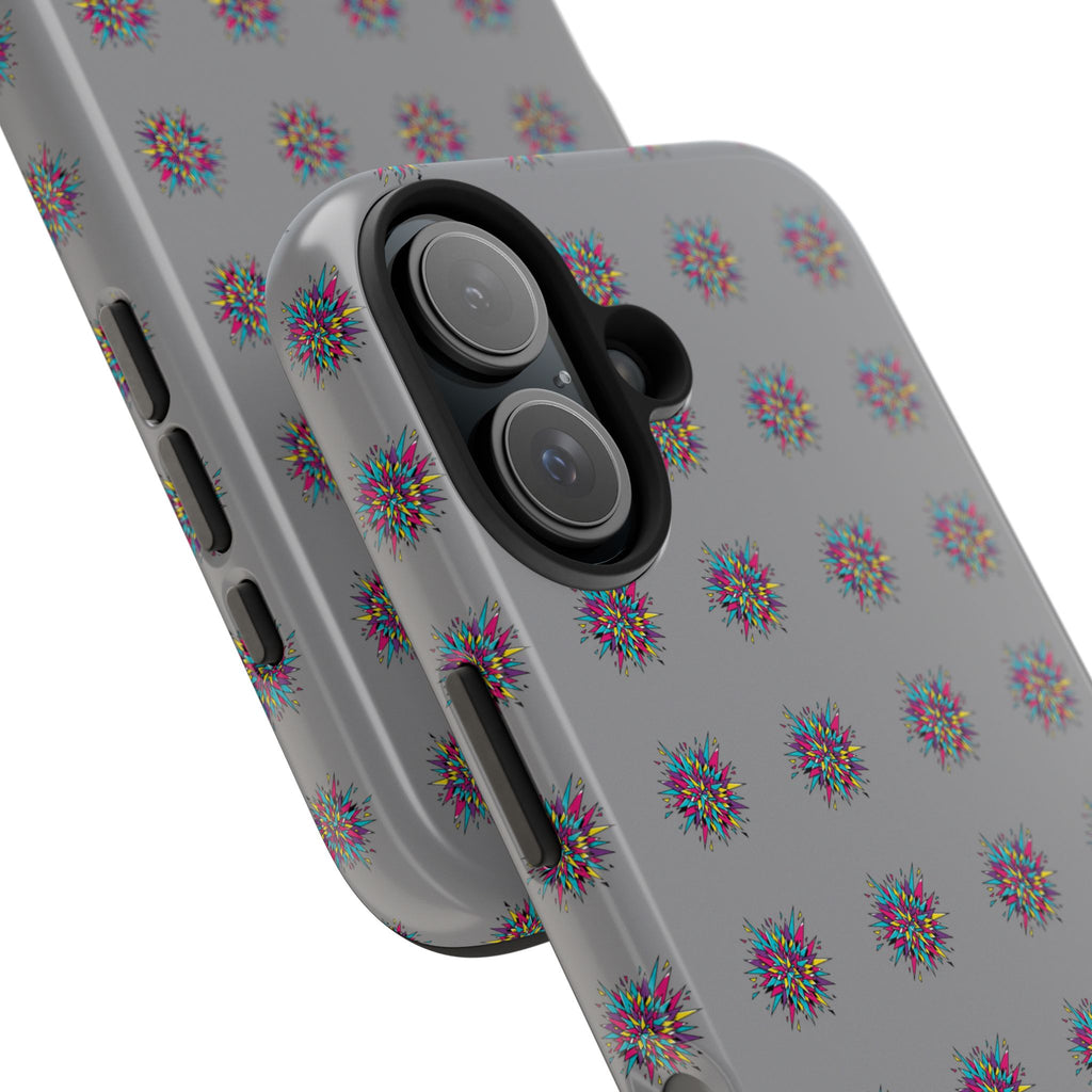 Tough Phone Case — Abstract Floral Burst Pattern on Gray (Protective Slim Fit)