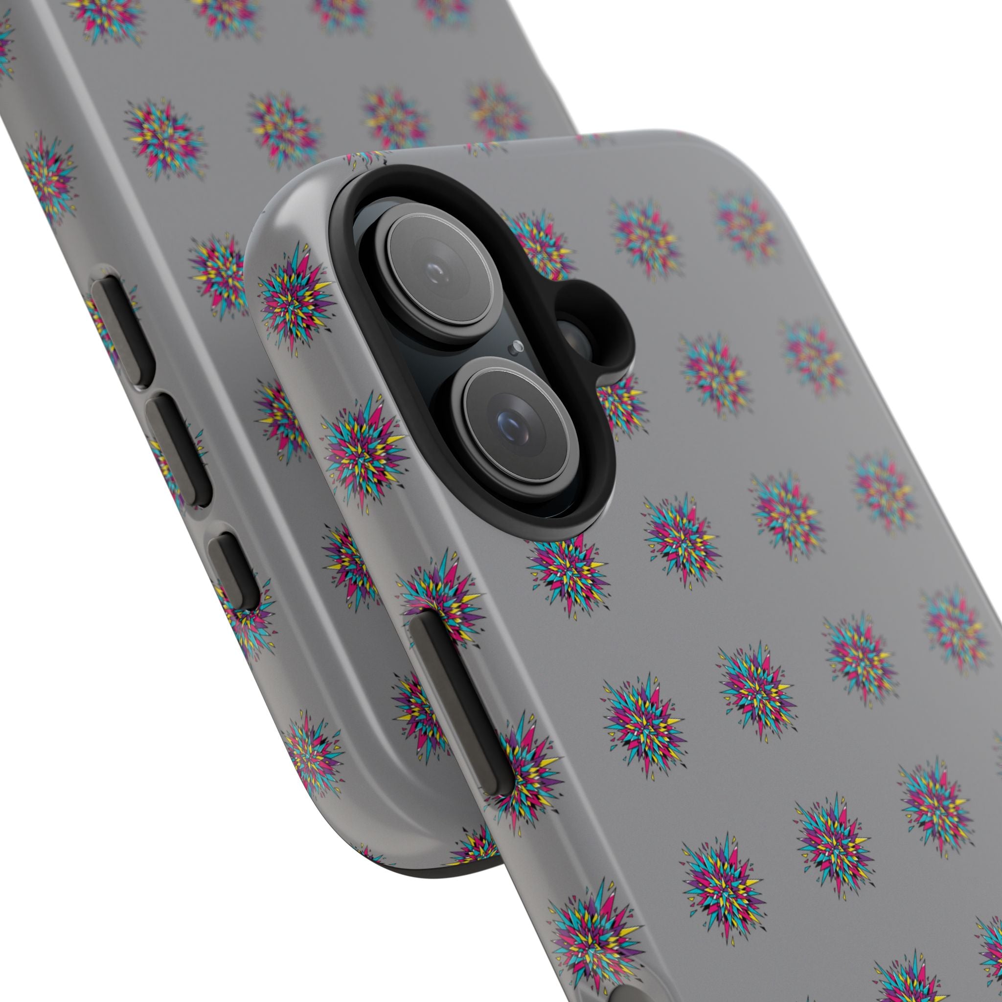 Tough Phone Case — Abstract Floral Burst Pattern on Gray (Protective Slim Fit)