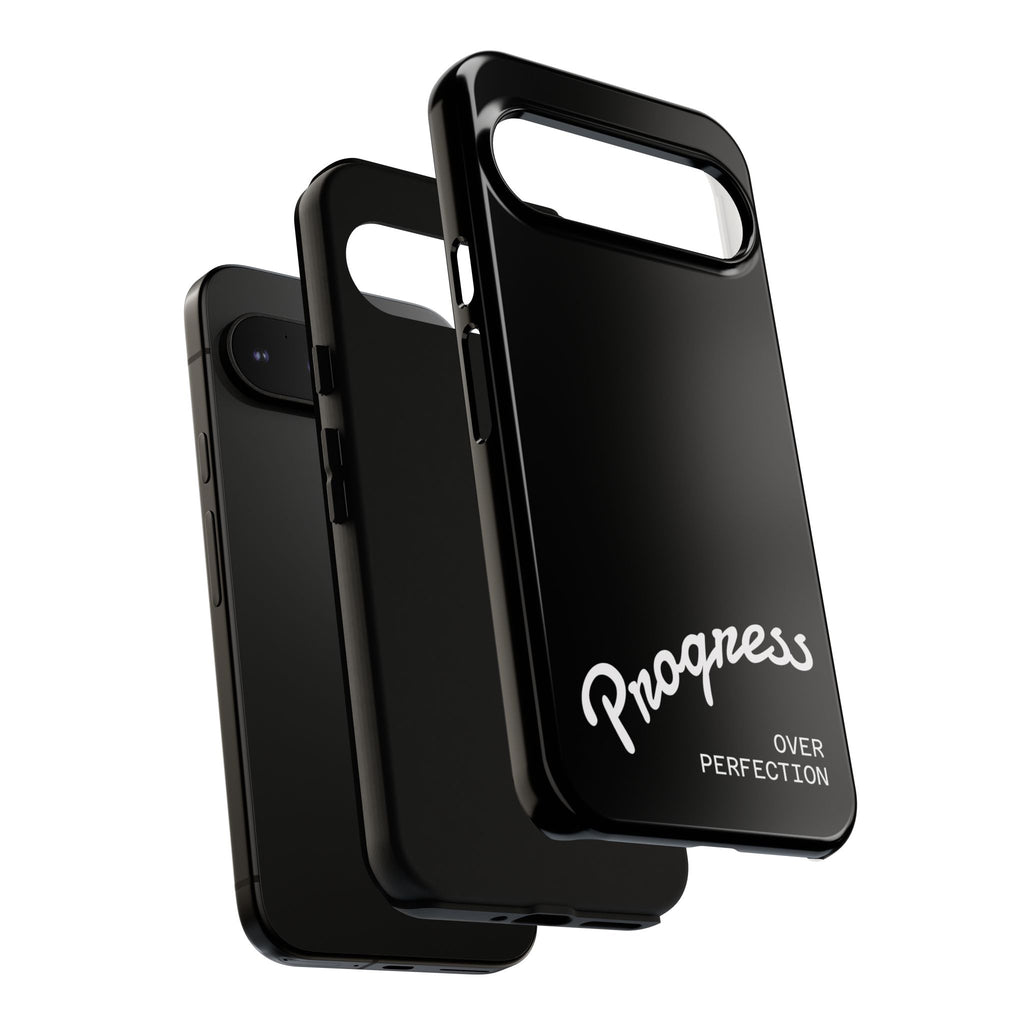 Phone Case - "Progress Over Perfection" Glossy Black Protective Cover