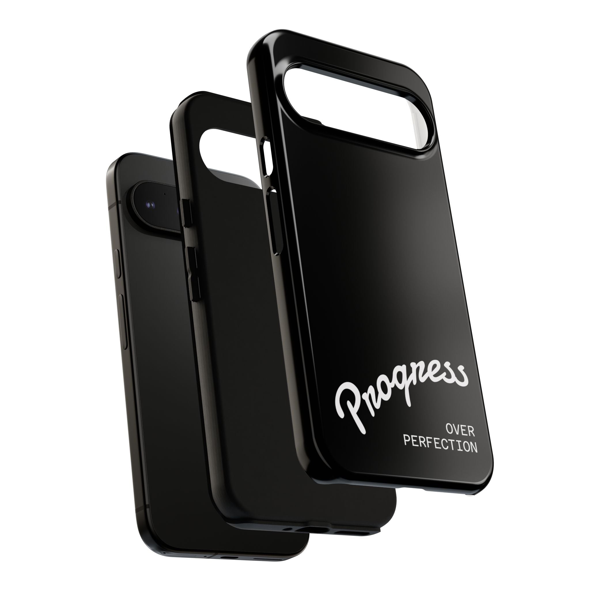 Phone Case - "Progress Over Perfection" Glossy Black Protective Cover