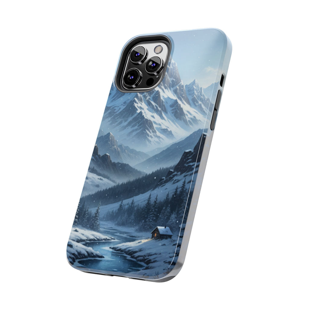 Tough Phone Case — Snowy Mountain Cabin Landscape Protective Phone Cover