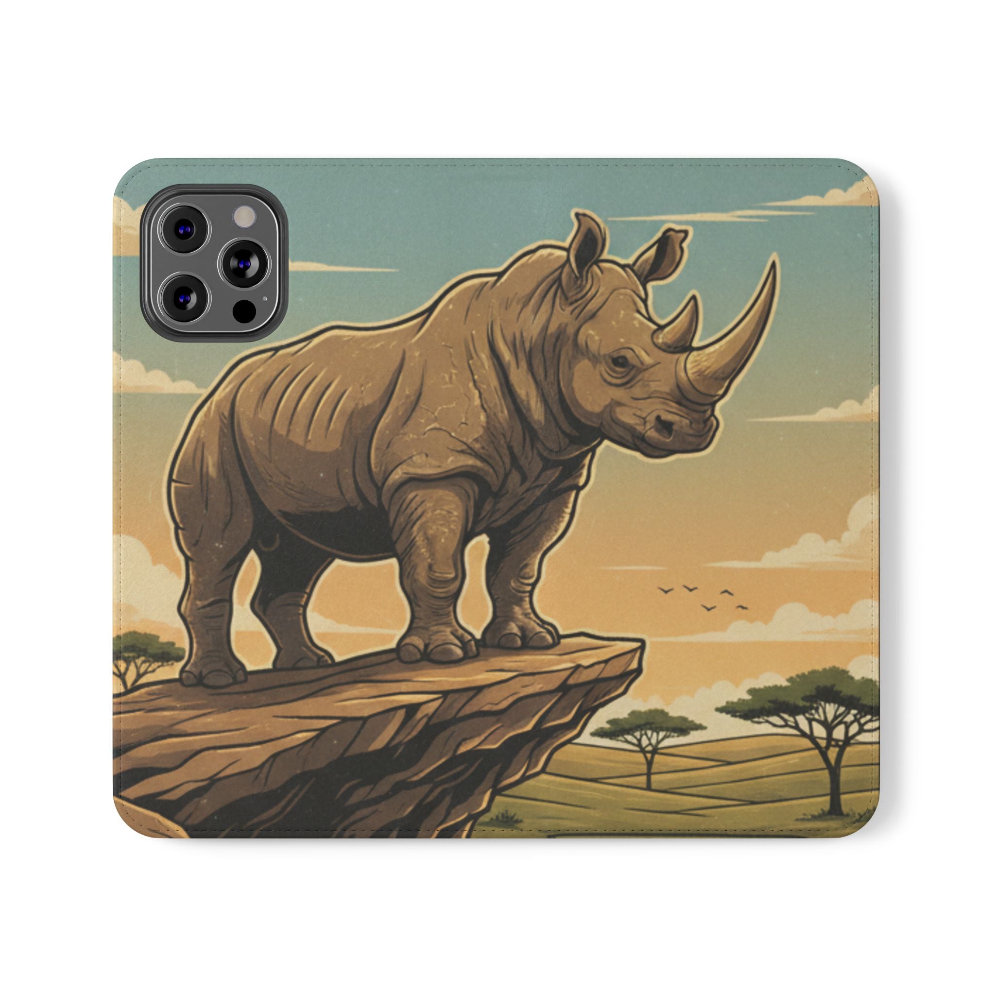 Rhino Sunset Flip Phone Case – Safari Wildlife Wallet Case