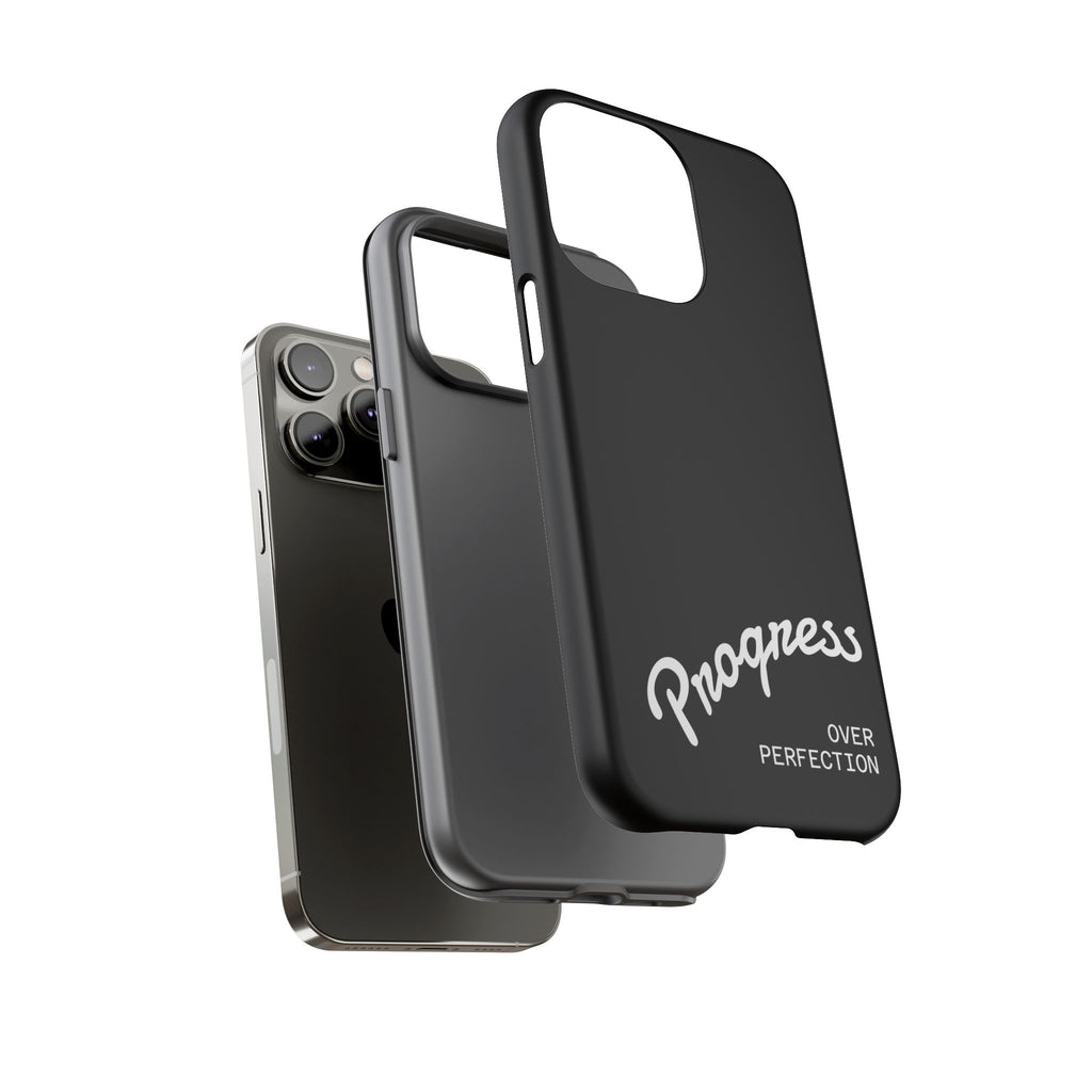 Phone Case - "Progress Over Perfection" Glossy Black Protective Cover