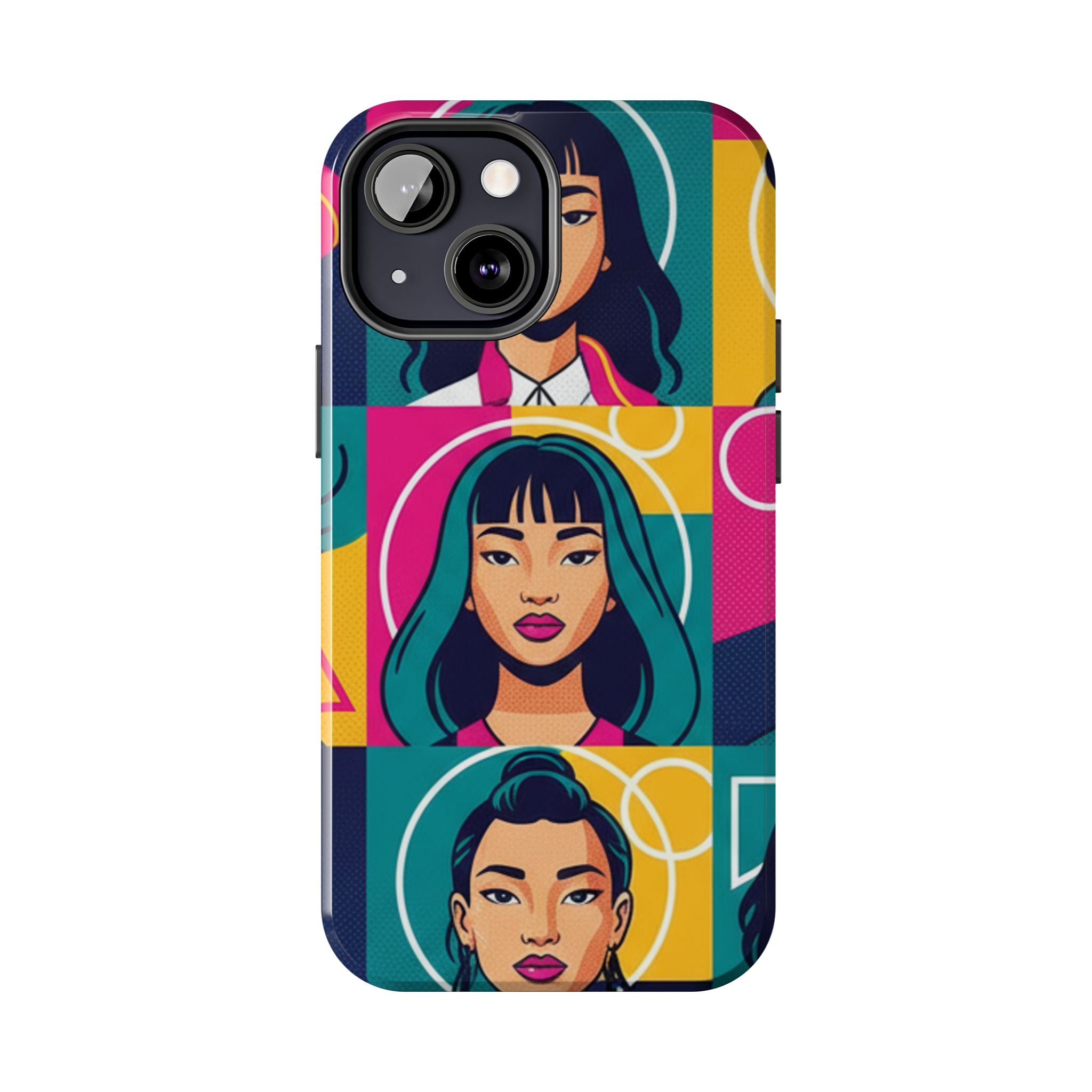 Bold Pop Art Faces Tough Phone Case — Colorful Retro Portrait Protective Cover